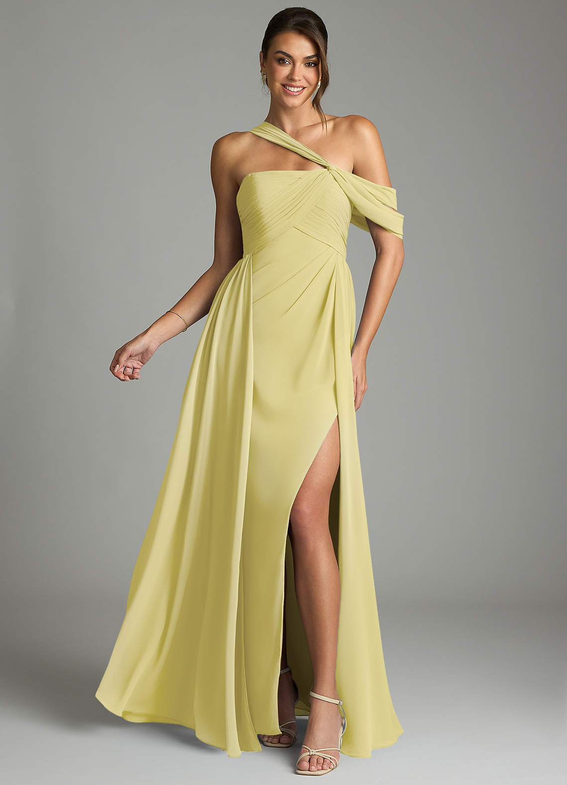 chiffon olive green bridesmaid dresses Draped chiffon maxi dress 42 (FR) / Yellow