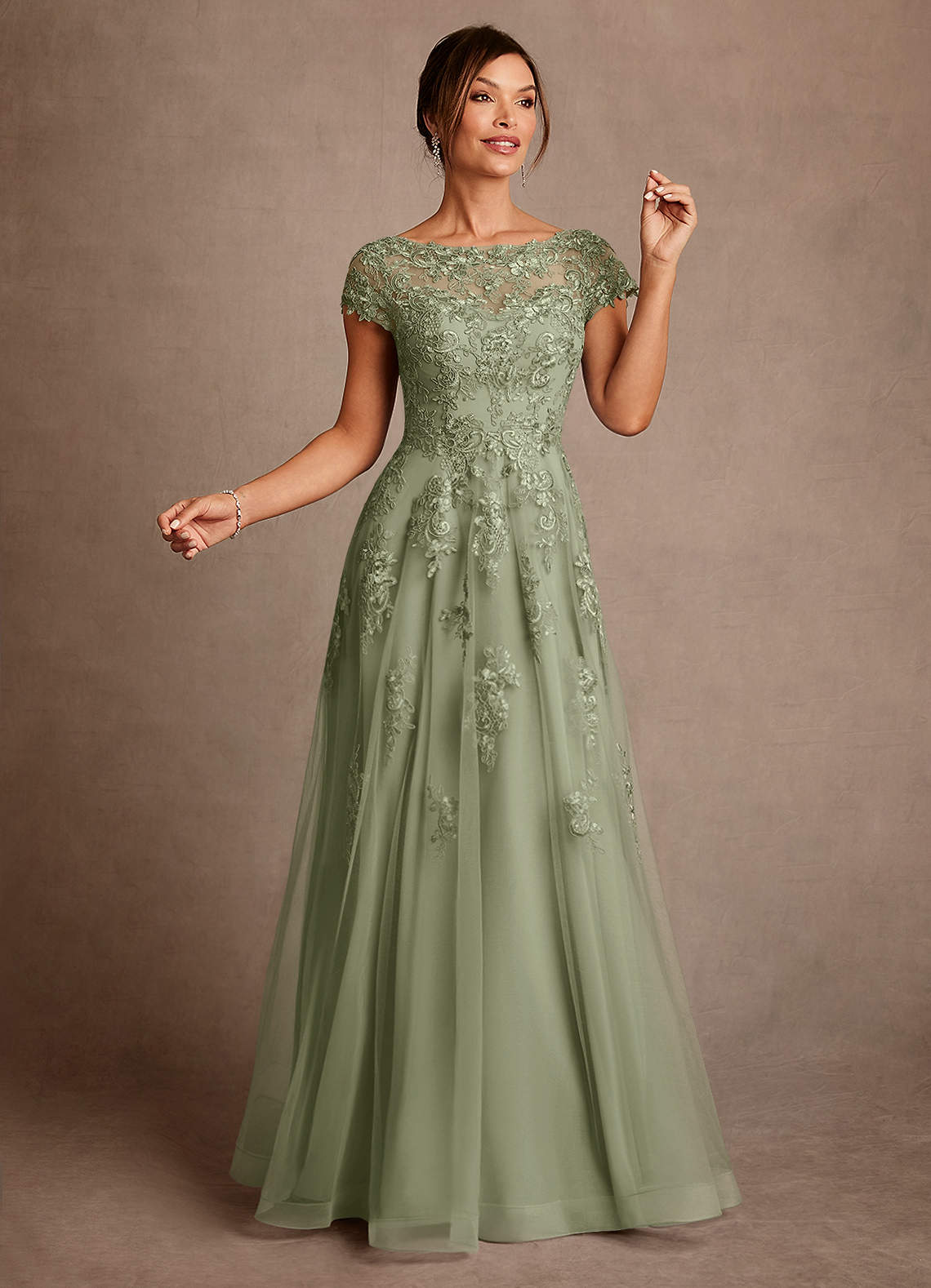 Azazie Jalinda Mother of the Bride Dresses Pistachio A-Line Lace Chiffon Dress image2