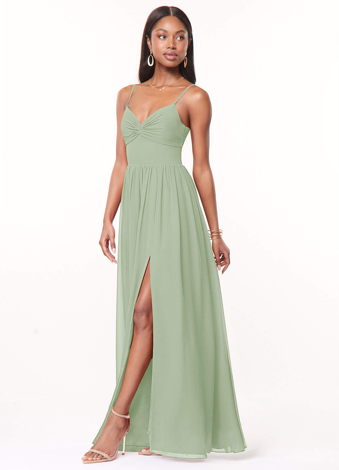 Azazie Zeya Bridesmaid Dresses Dusty Sage A-Line V-Neck Pleated Chiffon Dress image3