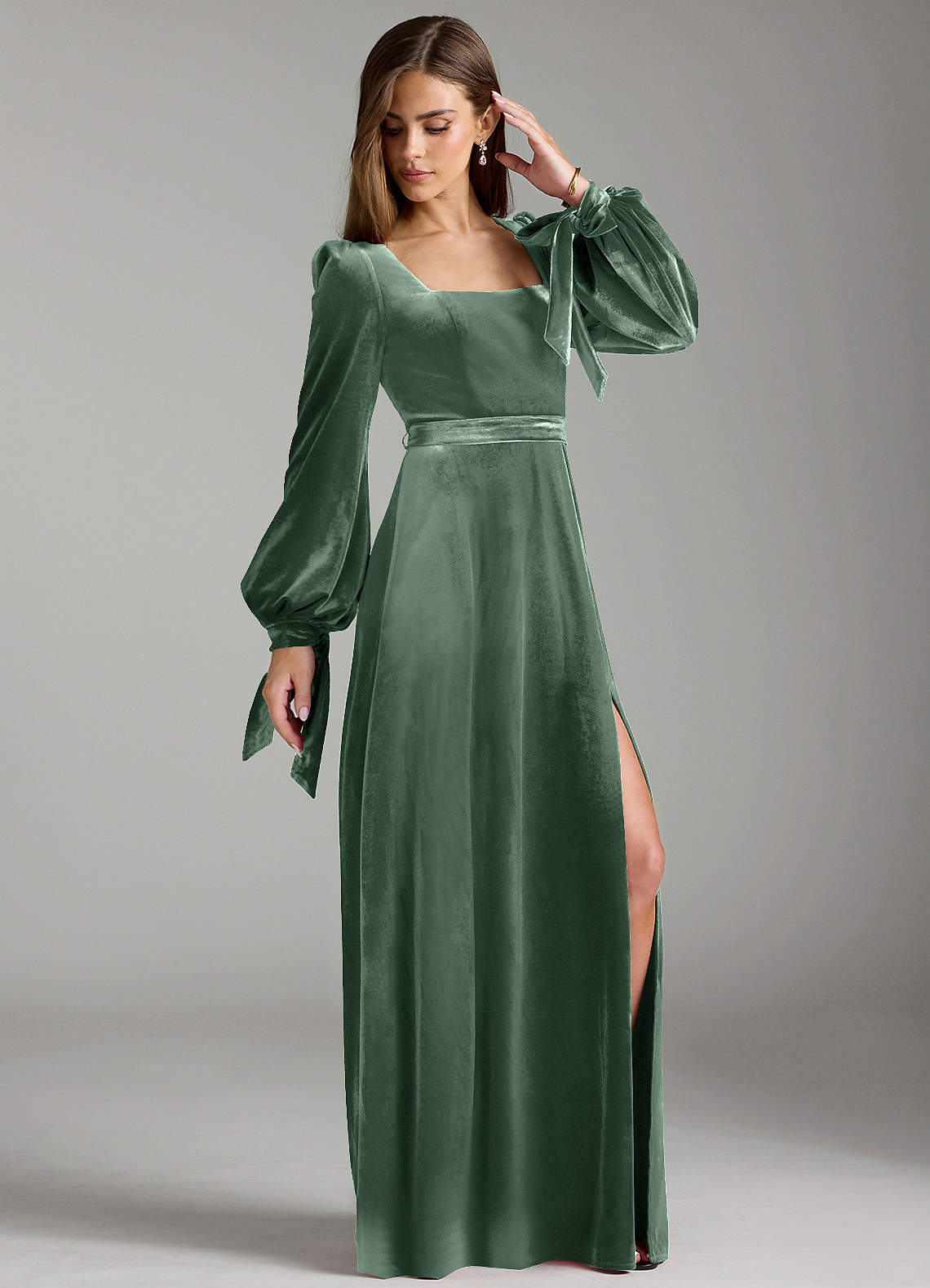 slim fit dress slacks Forest Green Velvet Long Sleeve Side Slit Maternity Dress – PinkBlush main image 0