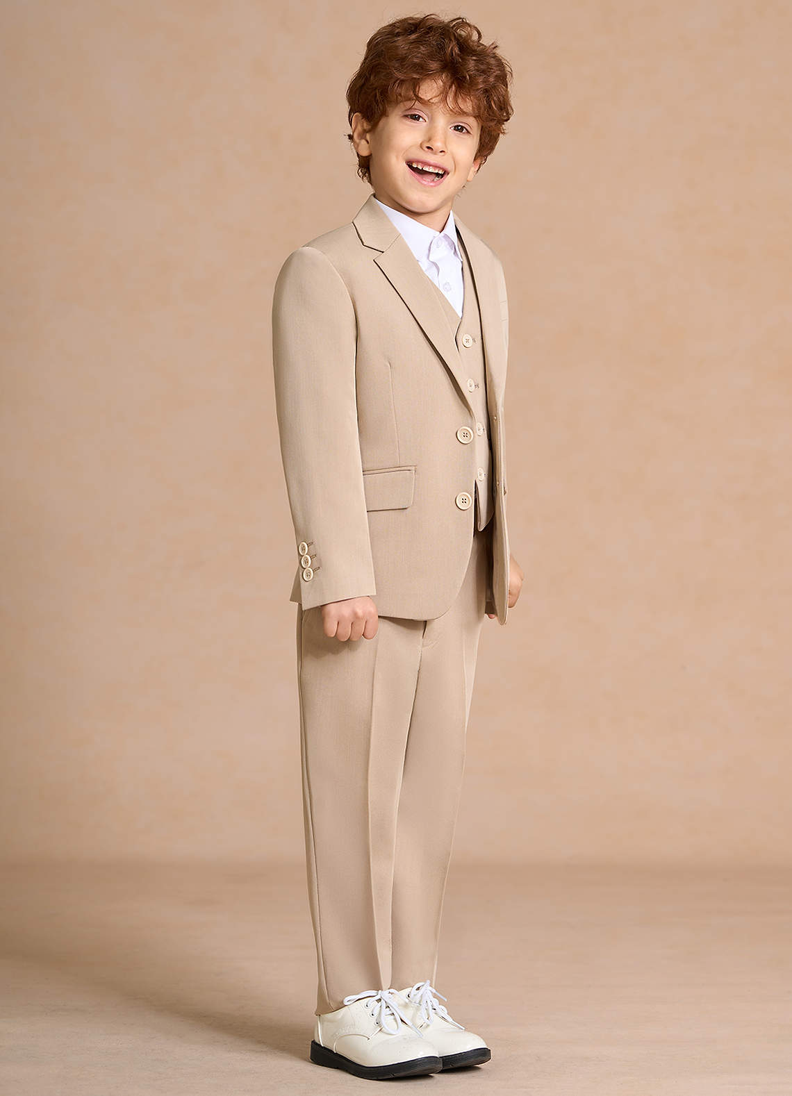 front Oliver Boys Tan 3-Piece Suit