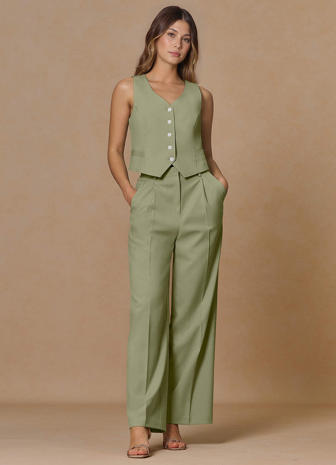 front Rowan Pistachio Refined Weave Performance pants