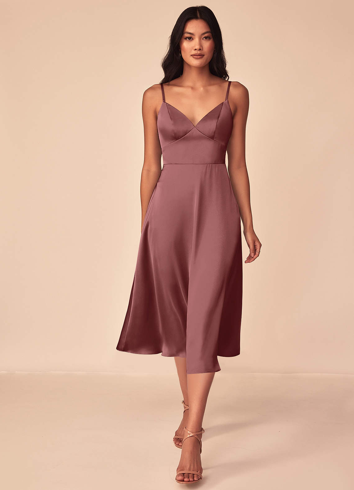 Azazie Dottie Bridesmaid Dresses Amethyst A-Line Stretch Satin Dress image1