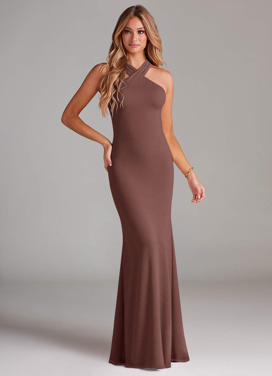 Azazie Doretta Bridesmaid Dresses Espresso Mermaid Pleated Chiffon Dress image1