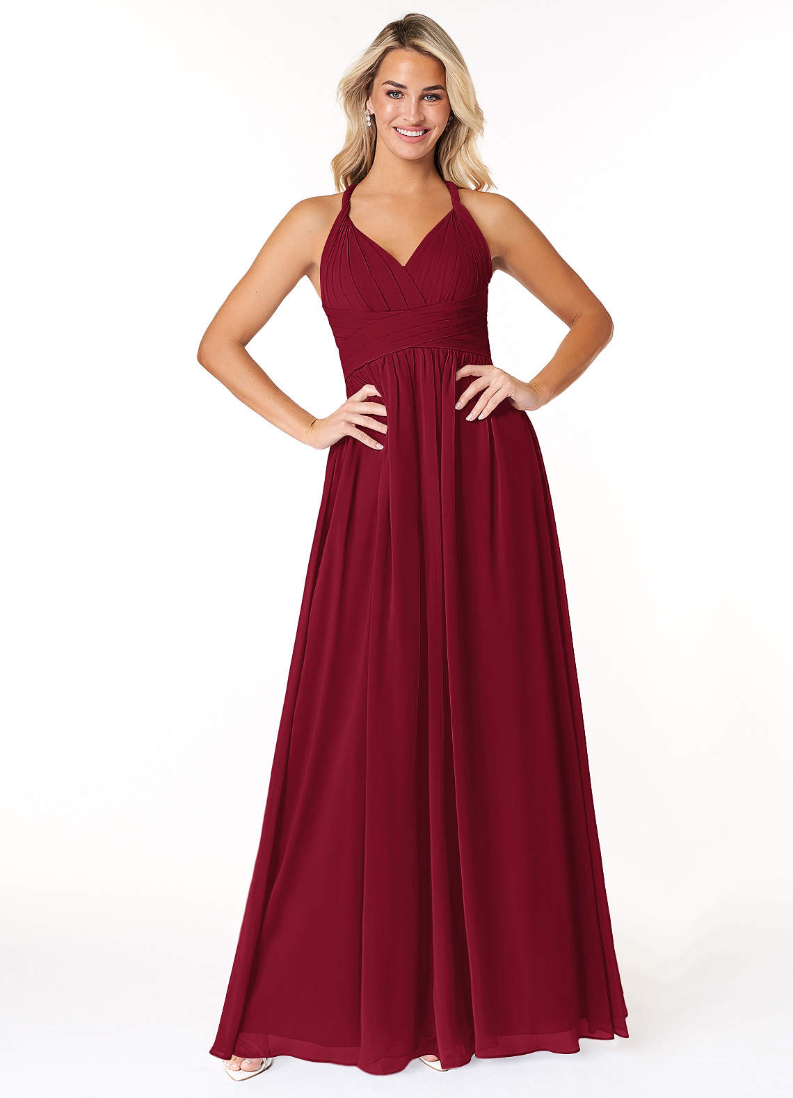 Azazie Ashia Bridesmaid Dresses Burgundy A-Line Pleated Chiffon Dress image1