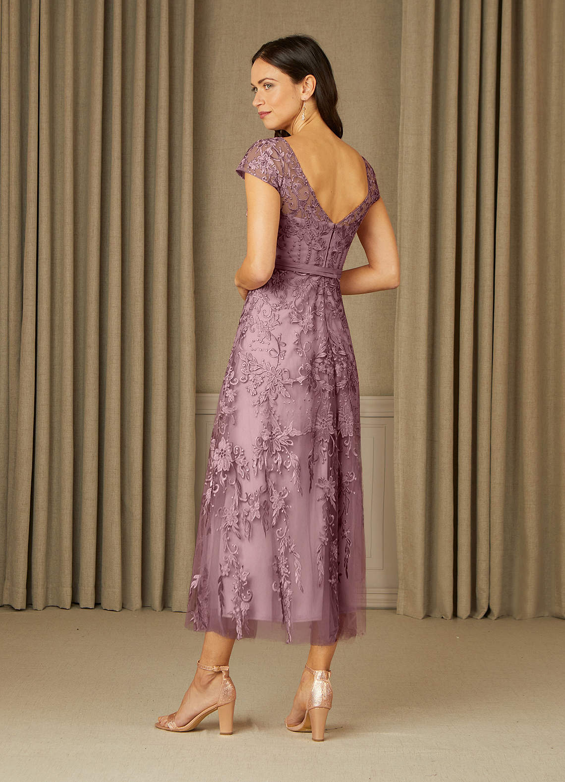 Azazie Sanna Mother of the Bride Dresses Dusty Rose A-Line Scoop Lace Tulle Dress image3