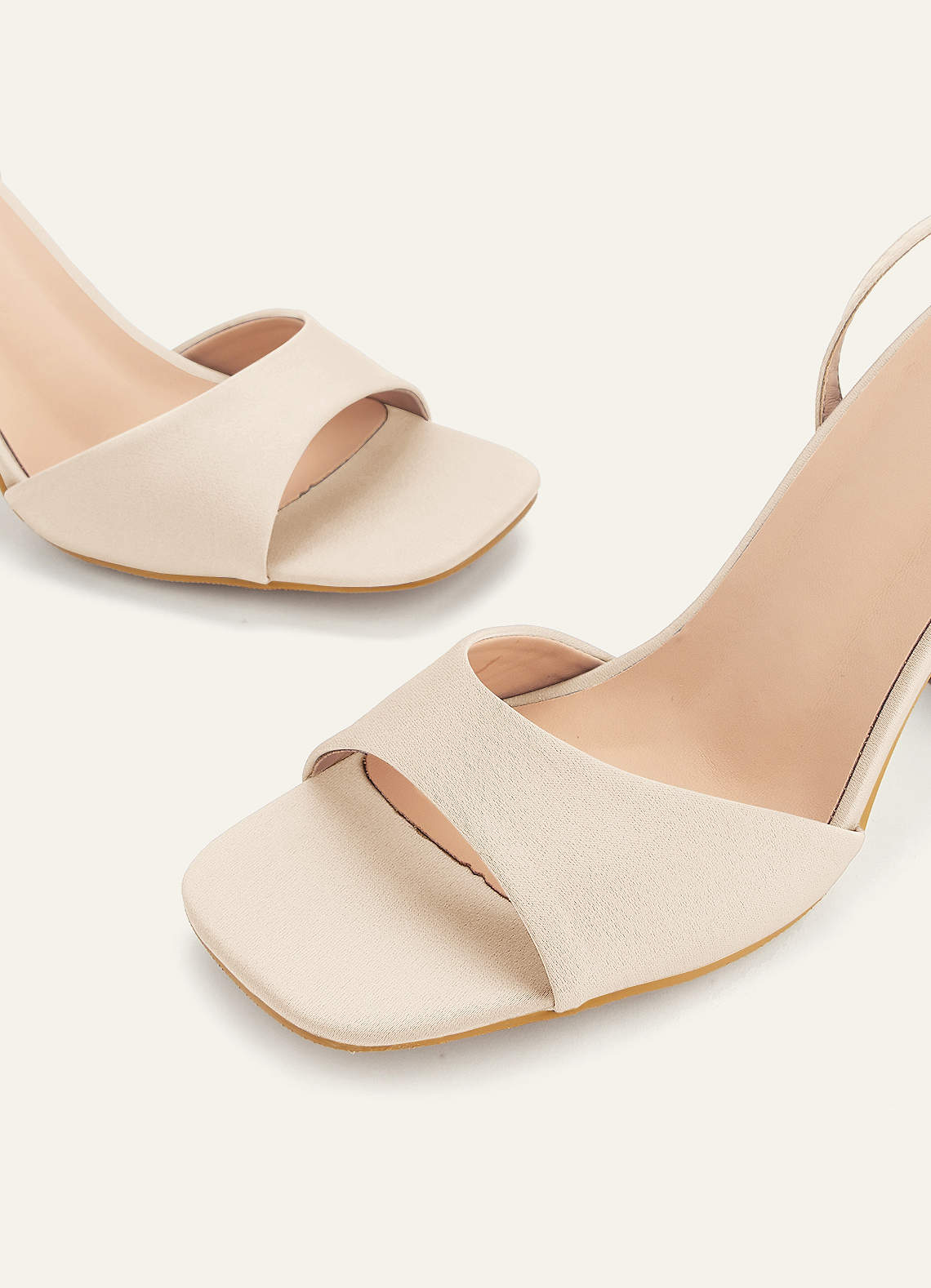 front Matching Color Stretch satin Square Toe Block Heels