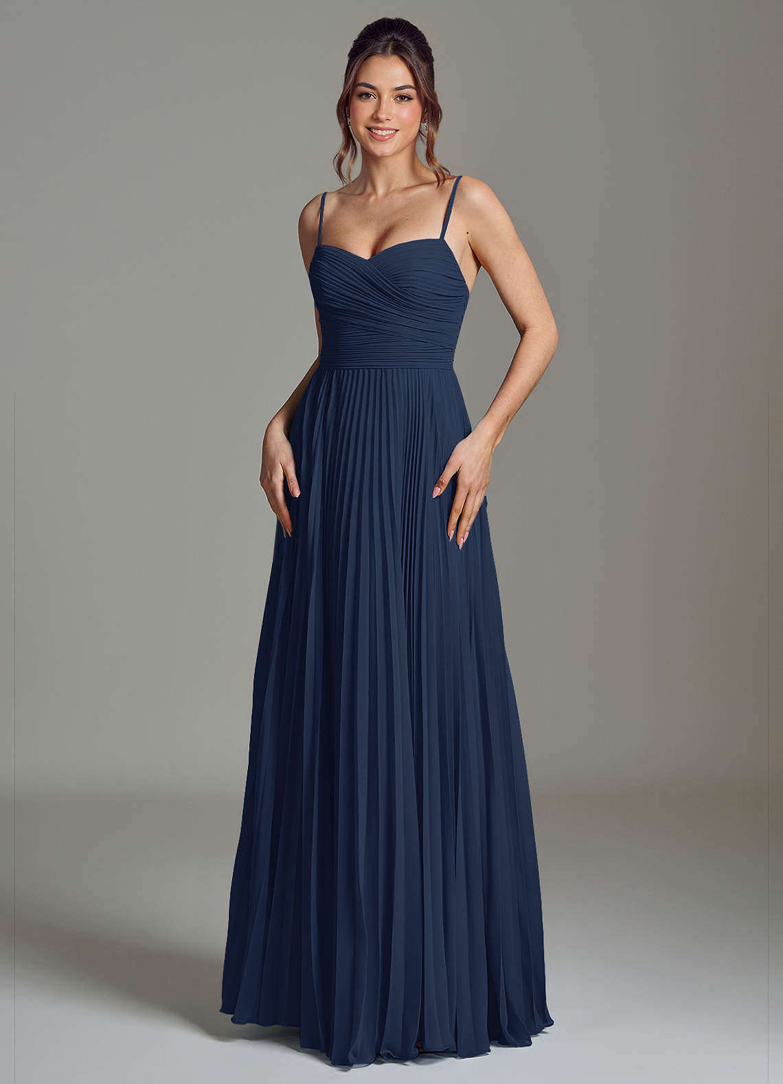 midnight blue chiffon dress Azazie Catie Ready to Ship Dark Navy Bridesmaid Dresses Size:XXL/16 archive_exclusion Structured Mini Dress 2 Long sleeves mother of the groom