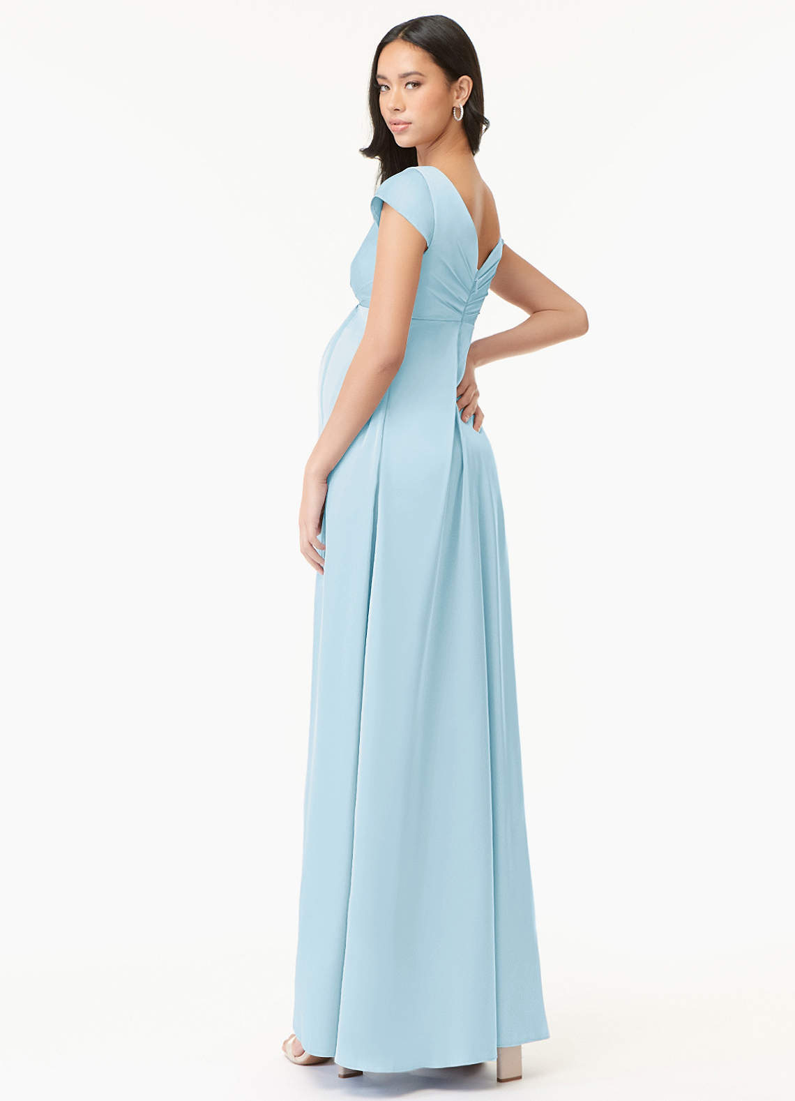 Azazie Allessia Maternity Bridesmaid Dresses A-Line Pleated Stretch Satin Floor-Length Dress image3