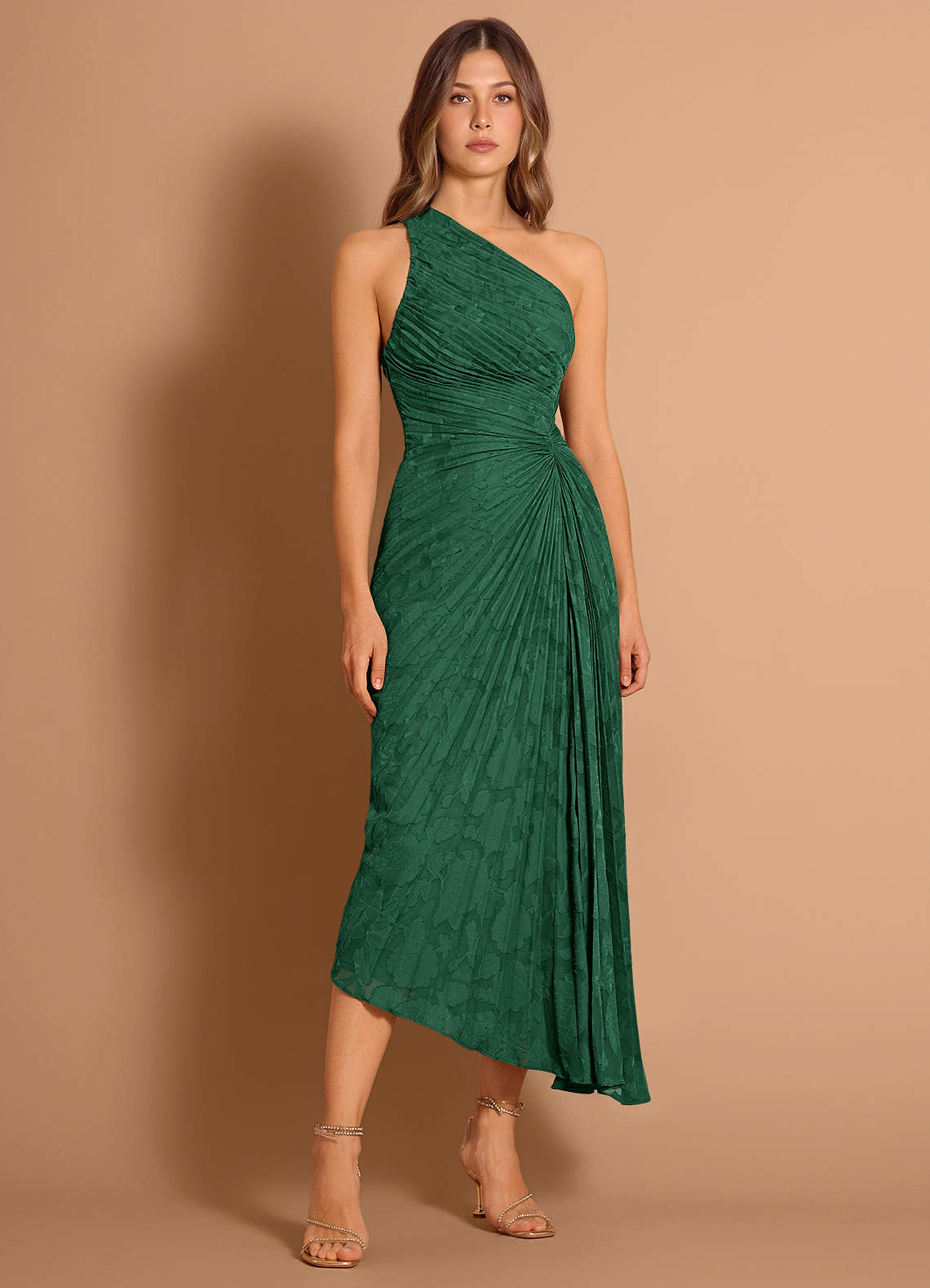 sachin and babi light blue dress Firoozeh Emerald Green One Shoulder Pleated Maxi Dress
