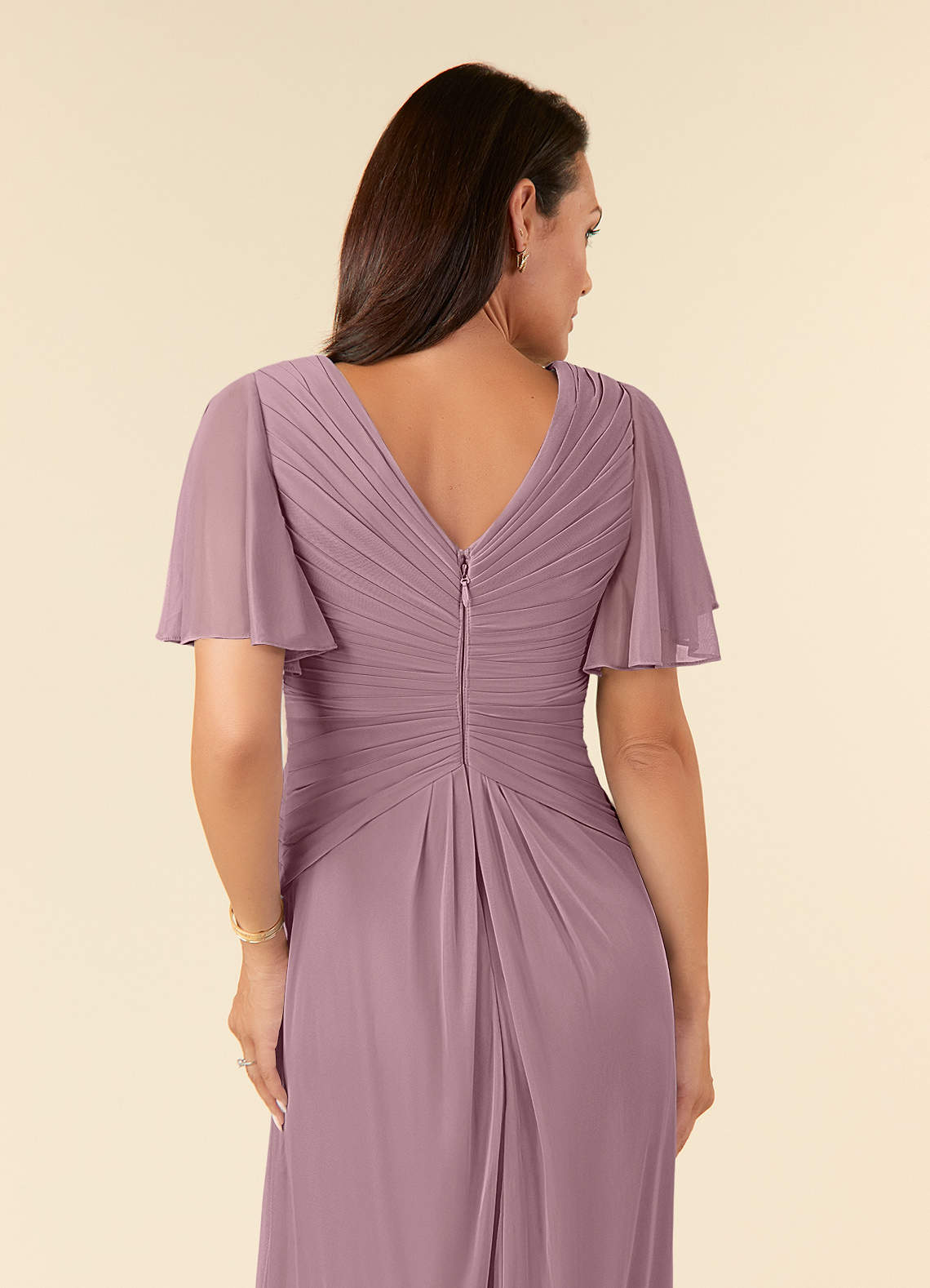 Azazie Emmeline Mother of the Bride Dresses Dusty Rose A-Line V-Neck Pleated Mesh Dress image5