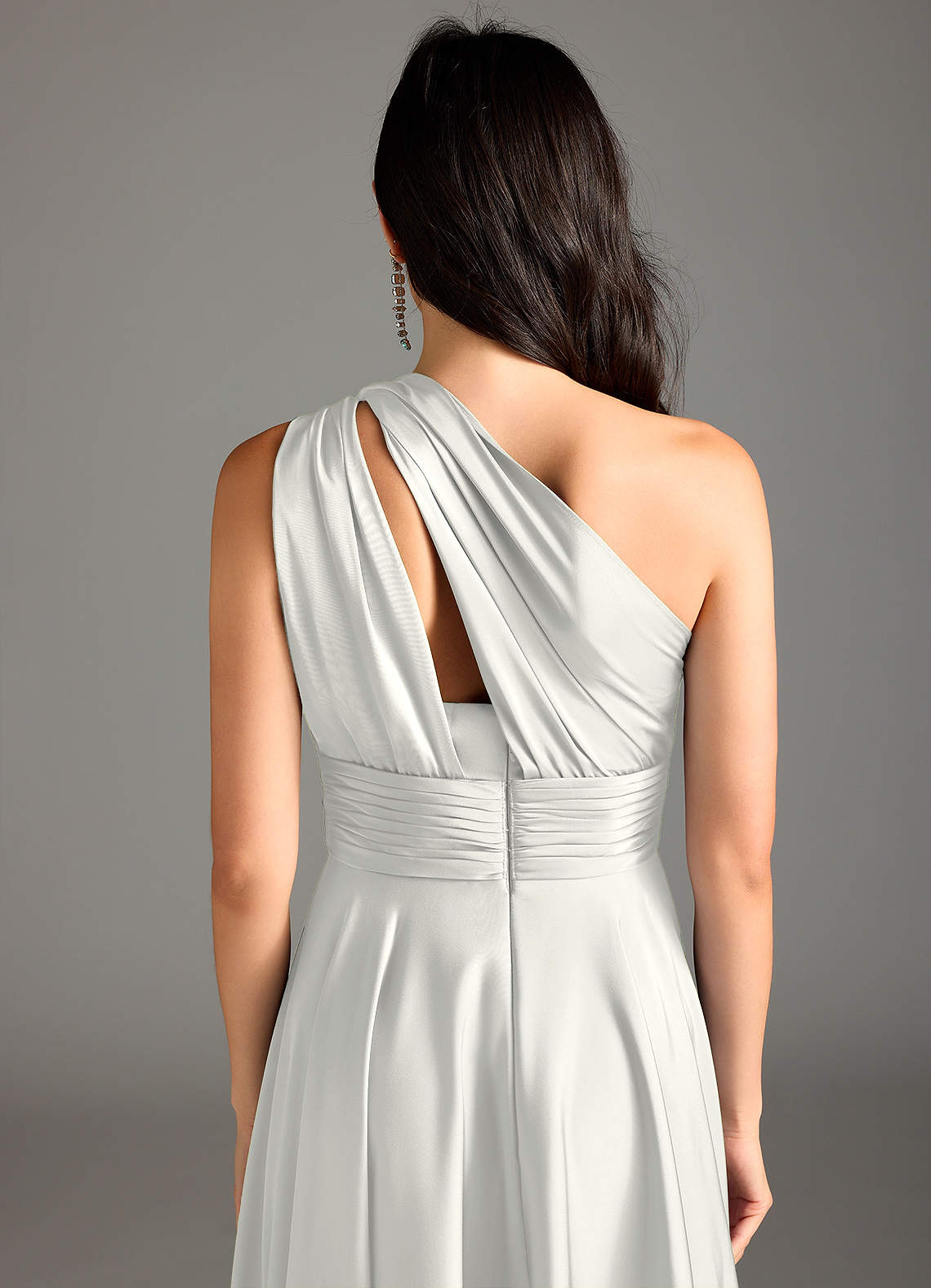 Azazie Charlize Abiti da Damigella Abito A-Line in Raso Elasticizzato Monospalla Bianco image7