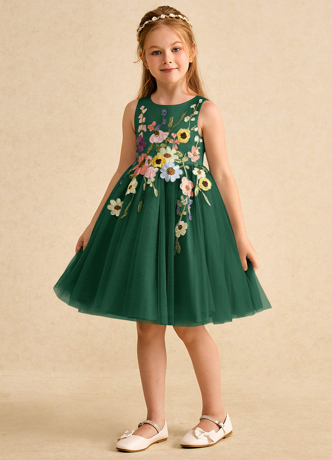 Azazie Prima Flower Girl Dresses Dark Green A-Line Bow Tulle Dress image4