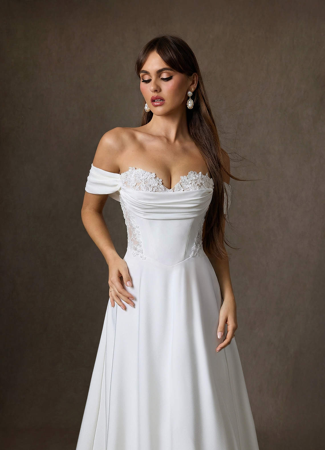 Azazie Ganelle Wedding Dresses Diamond White Champagne A-Line Sweetheart Neckline Crepe Back Satin Dress image8