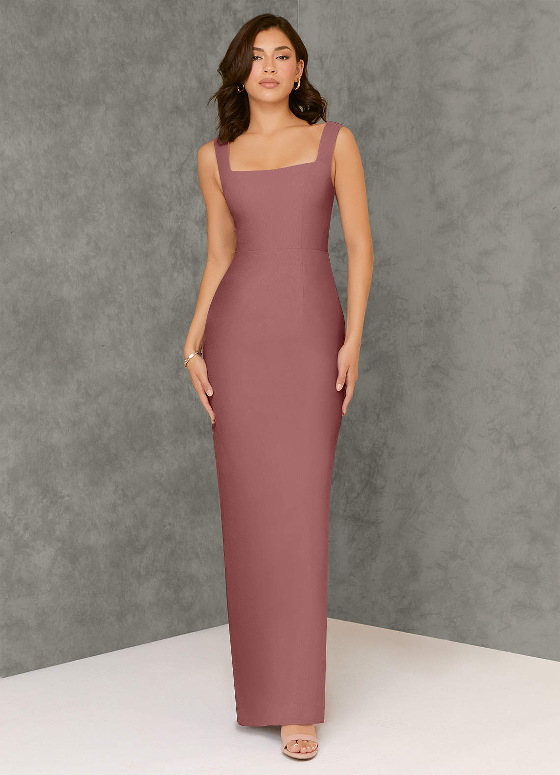 Azazie Flori Bridesmaid Dresses Desert Rose Sheath Square Neckline Chiffon Dress image1