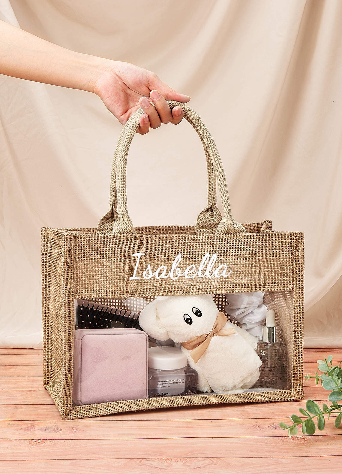 front Bolsa de arpillera personalizada para novia