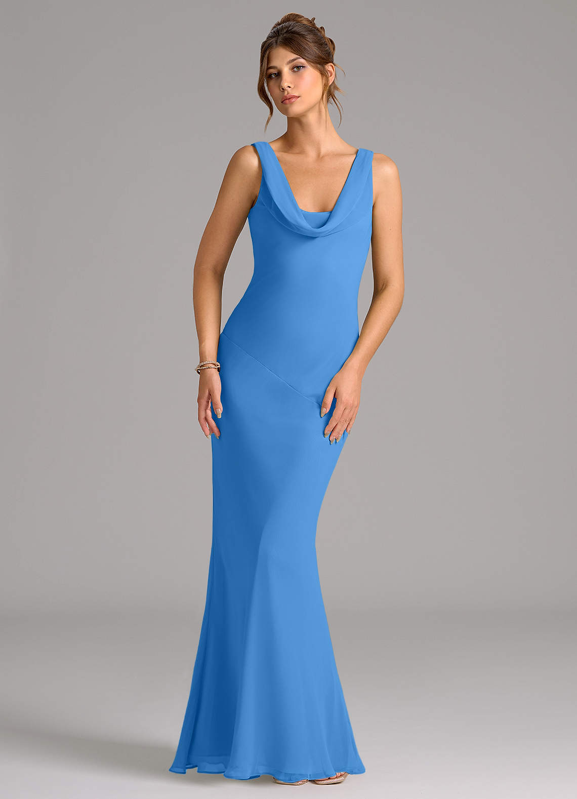 Azazie Rylina Bridesmaid Dresses Blue Jay Mermaid Pleated Chiffon Dress image1