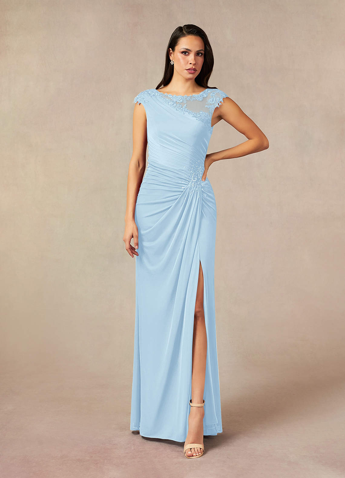 Azazie Oliniana Mère de la mariée Robes Robe Sirène en Maille Dentelle Bleu Ciel image1