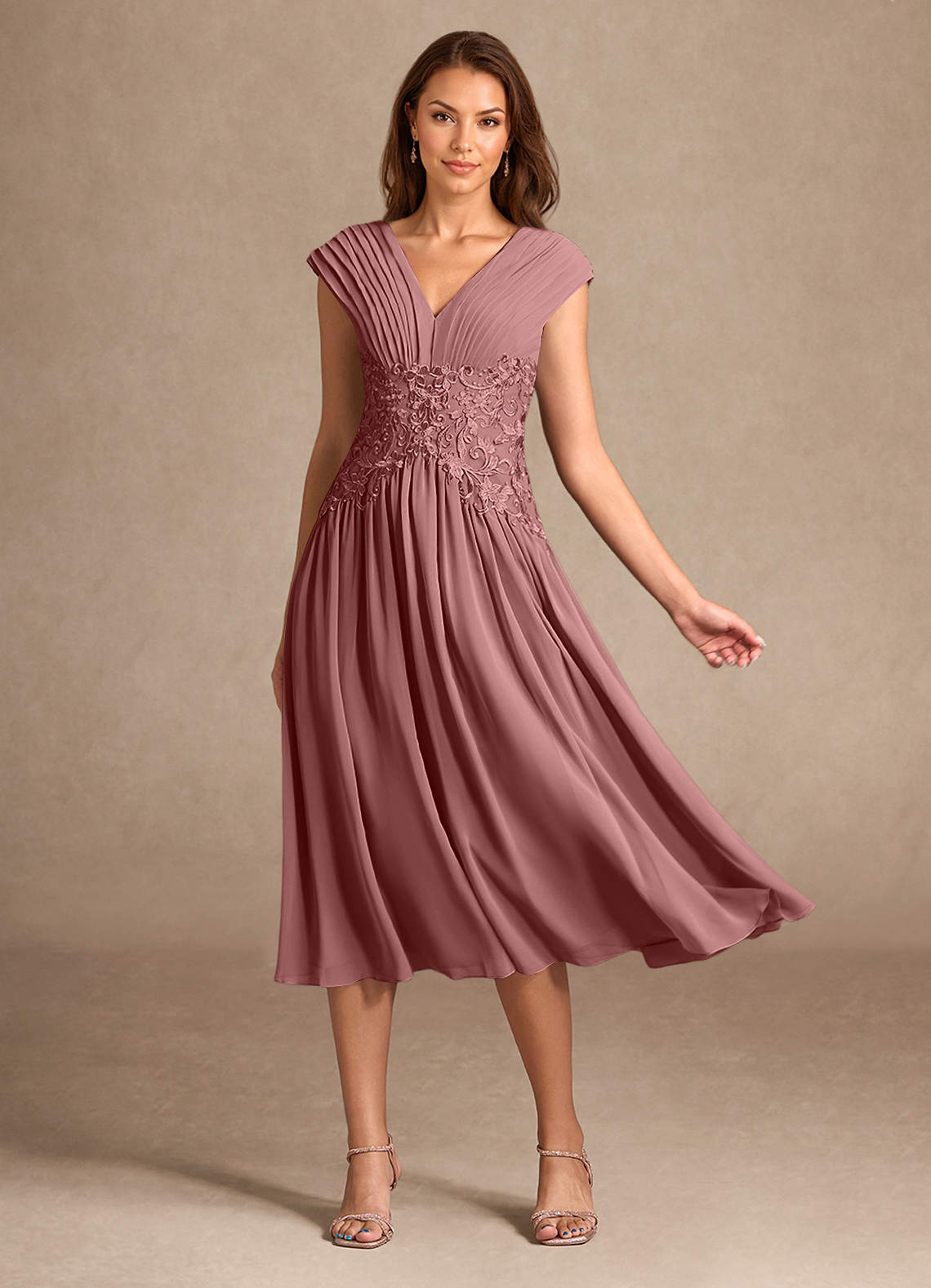 Azazie Hudson Mother of the Bride Dresses Desert Rose A-Line Lace Dress image1