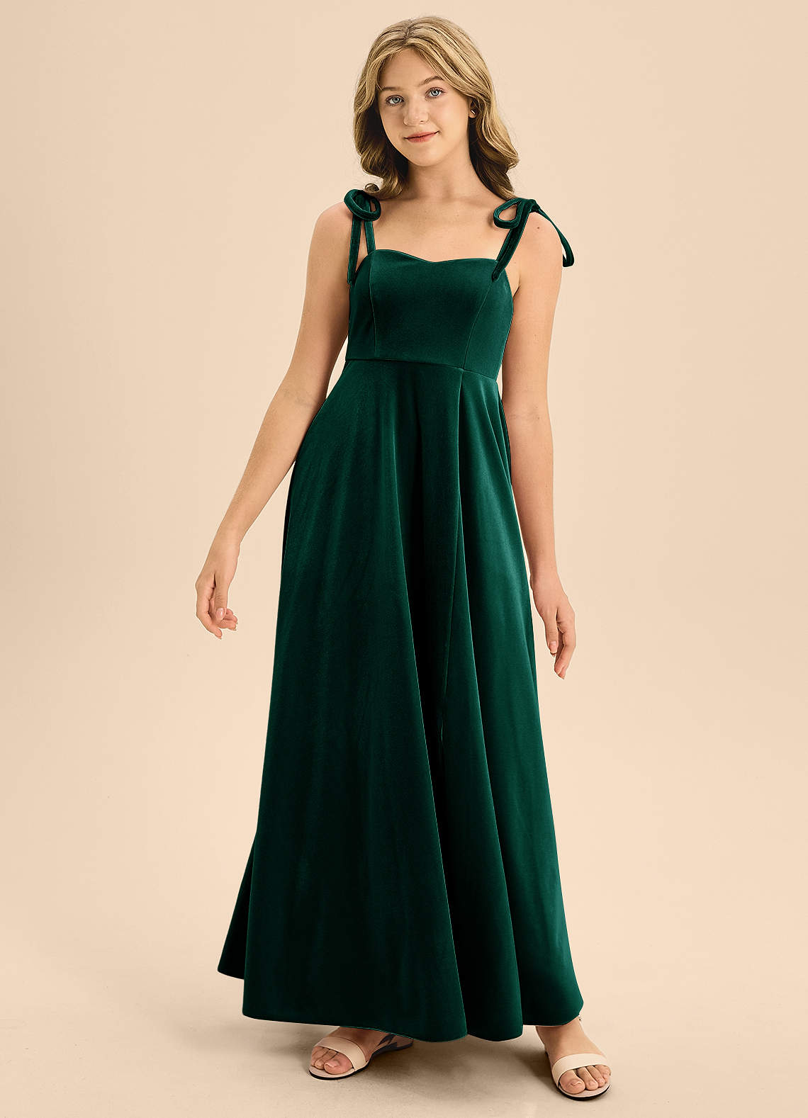 Azazie Rosey Junior Emerald A-Line Sweetheart Neckline Velvet Dress image1
