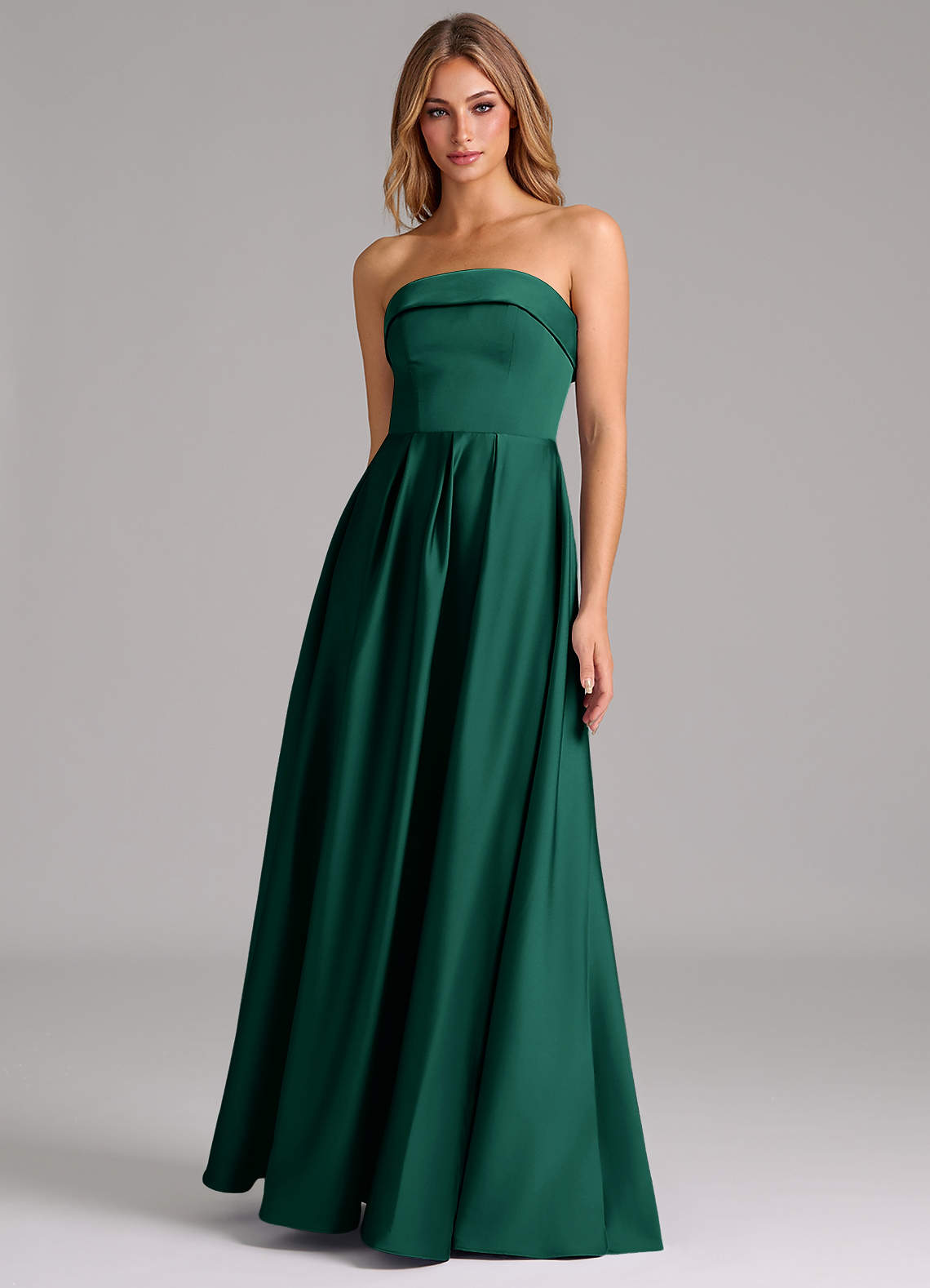 Azazie Lucienne Bridesmaid Dresses Emerald A-Line Strapless Stretch Satin Convertible Dress image1