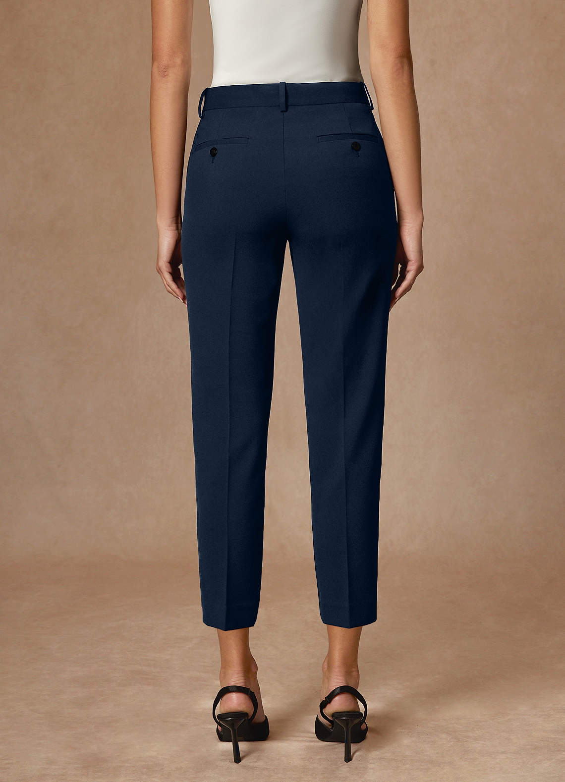front Whitney Dark Navy Structured Stretch Cropped Dress Pants
