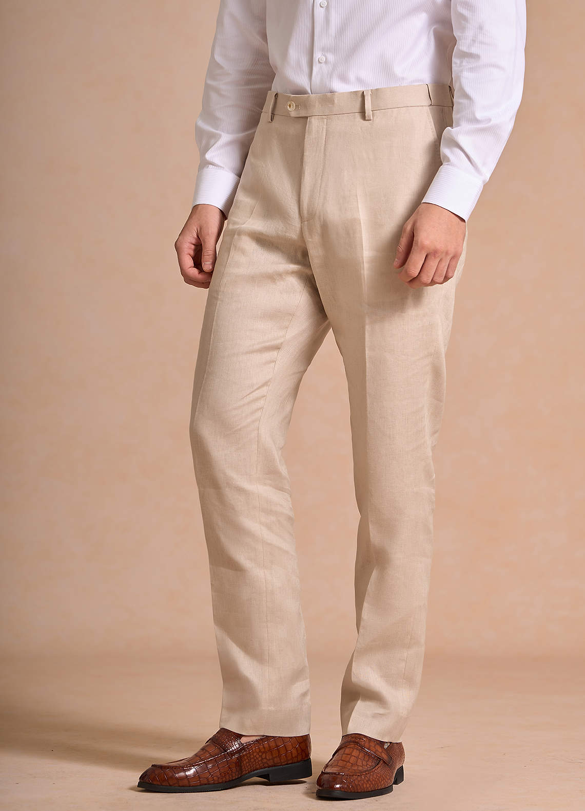front Harrison Tan 100% Linen Dress Pants