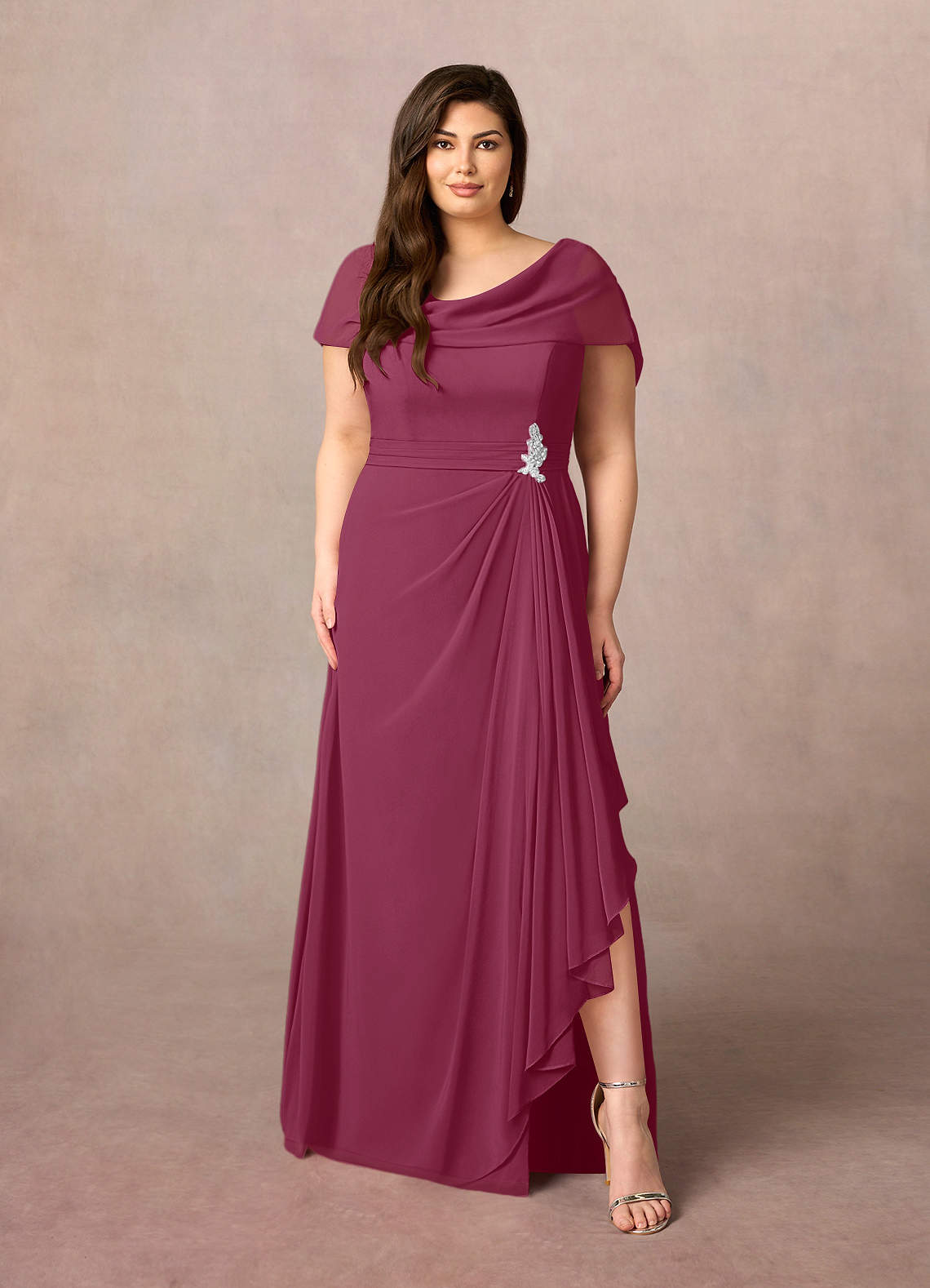 Azazie Mary Mother of the Bride Dresses Mulberry A-Line Side Slit Chiffon Dress image5