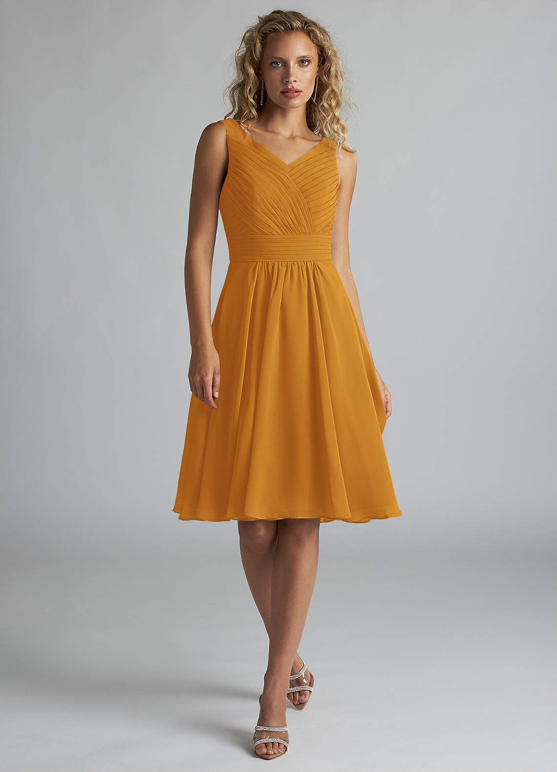 Azazie Grace Bridesmaid Dresses Butterscotch A-Line Pleated Chiffon Dress image1
