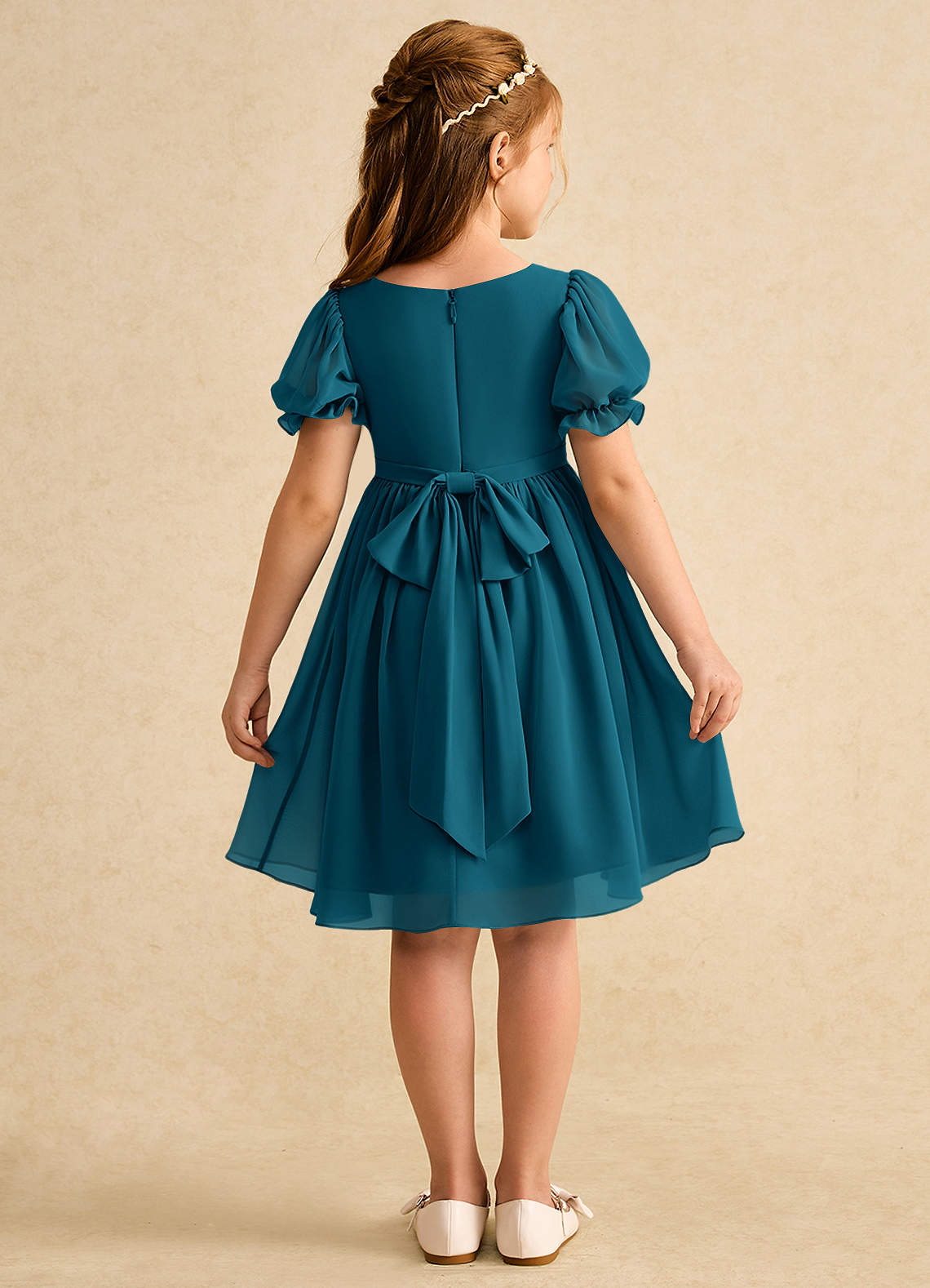 Azazie A-Line/Princess Square Neck Knee-Length Chiffon Flower Girl Dresses - Ink Blue