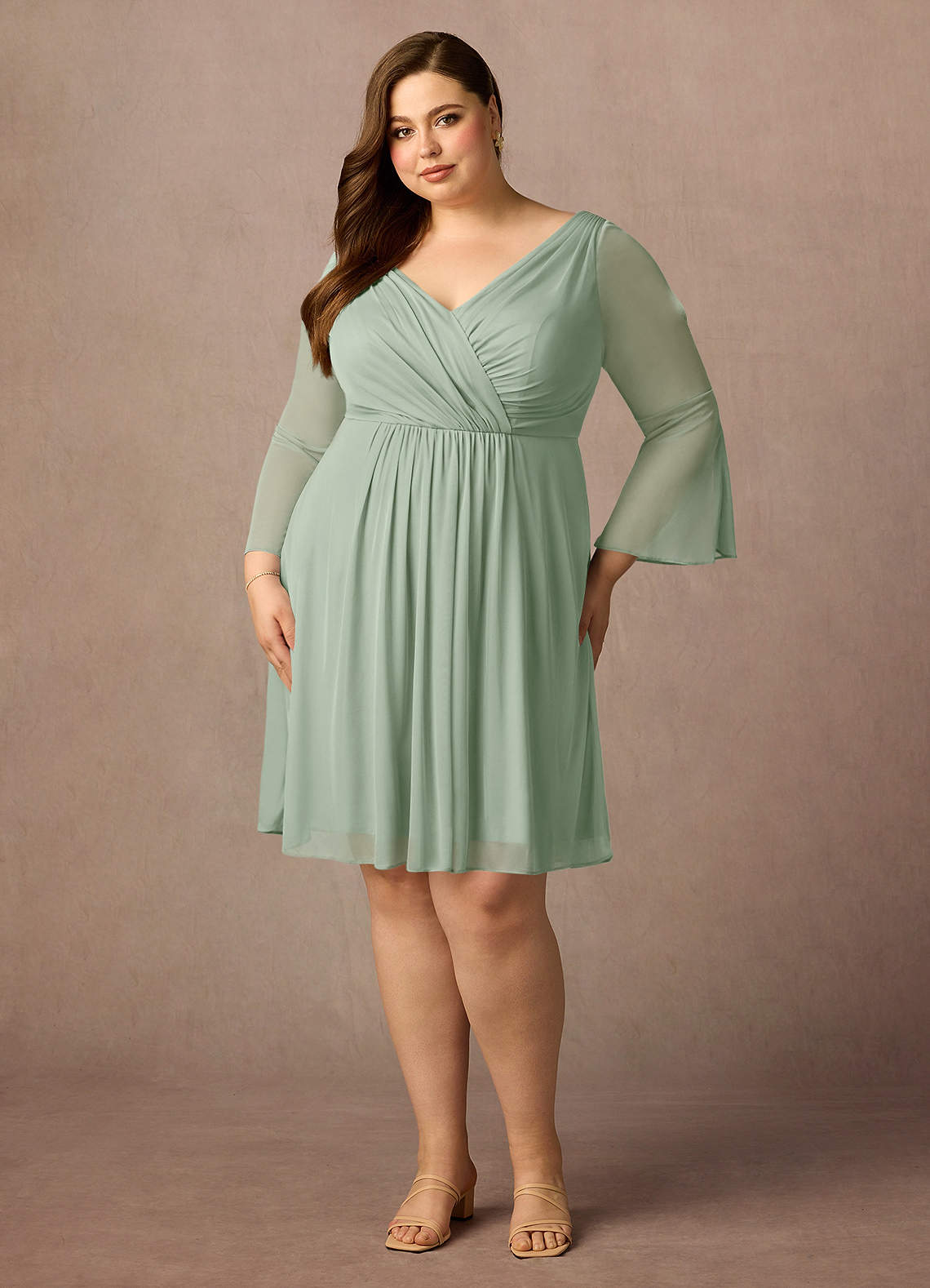Azazie Teraso Final Sale Dusty Sage A-Line Pleated Mesh Dress image1