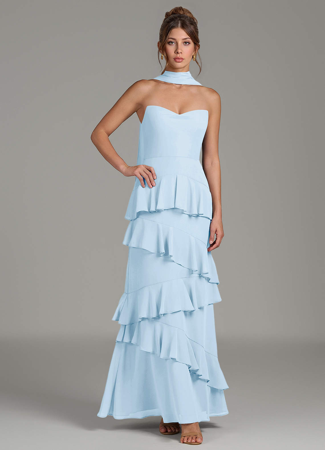 ruched chiffon bridesmaid dress Azazie Imani Long Blue Lace Prom Impress Sale Nails length skirt graceful movement Main Color:Black