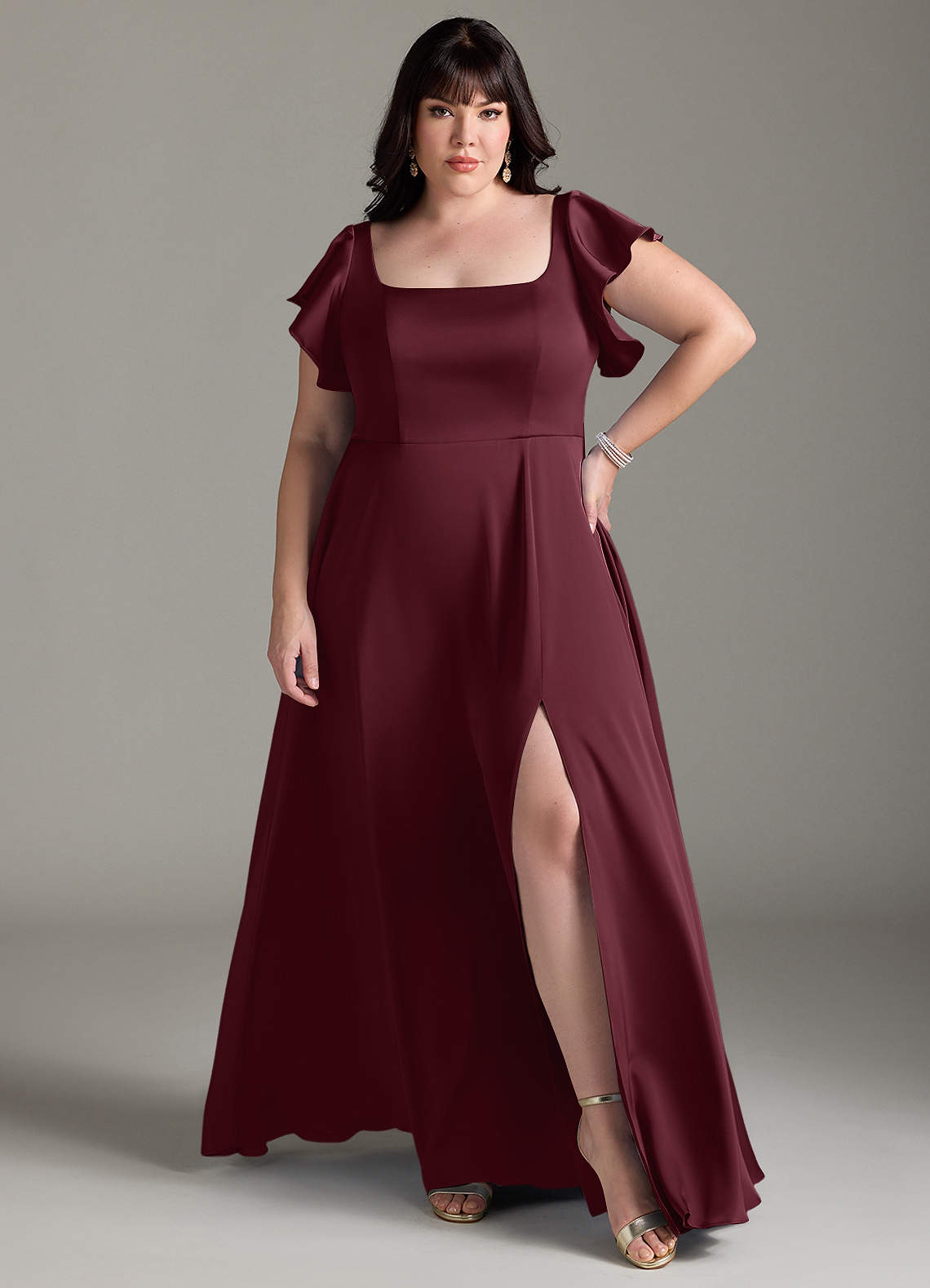 Azazie Bondi Bridesmaid Dresses Cabernet A-Line Bow Stretch Satin Dress image1