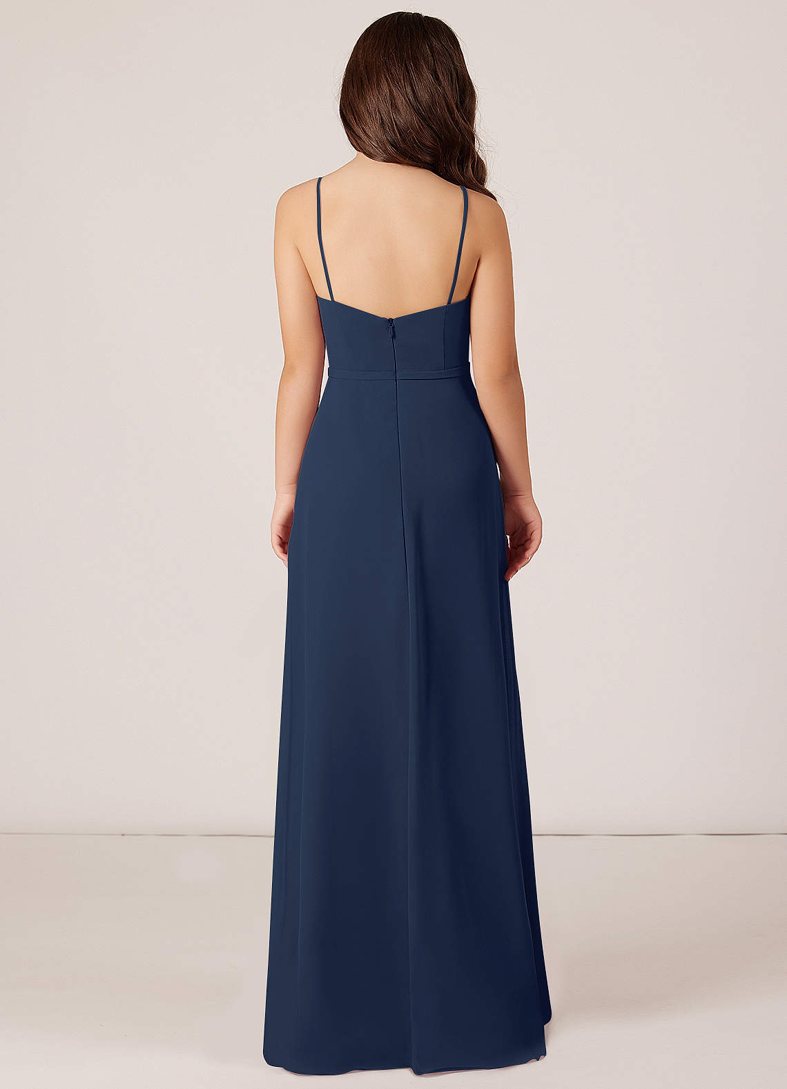 Azazie Kaylee Junior Dark Navy A-Line with Belt Chiffon Dress image1