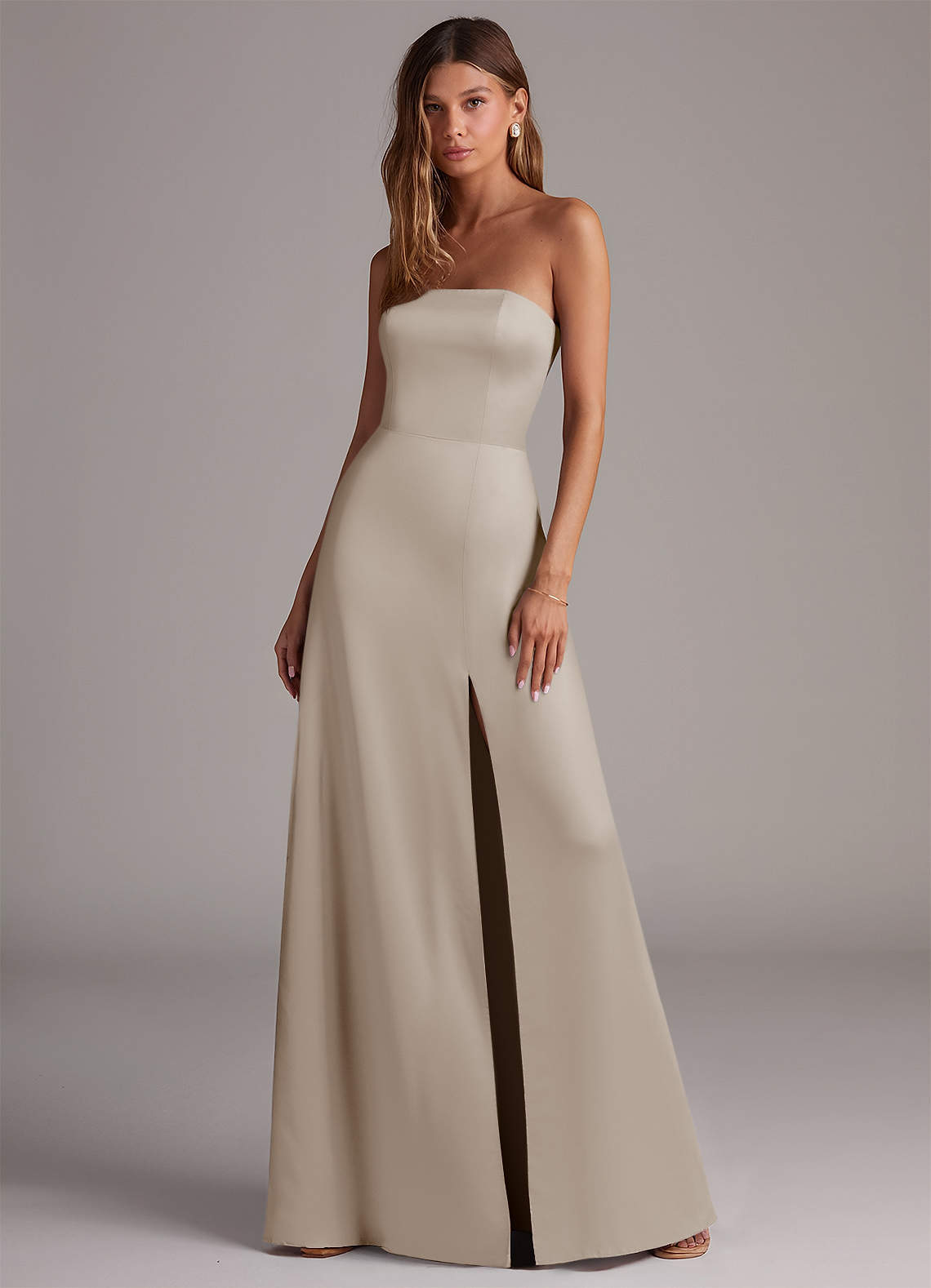 Azazie Wren Bridesmaid Dresses Frost A-Line Strapless Stretch Satin Convertible Dress image1