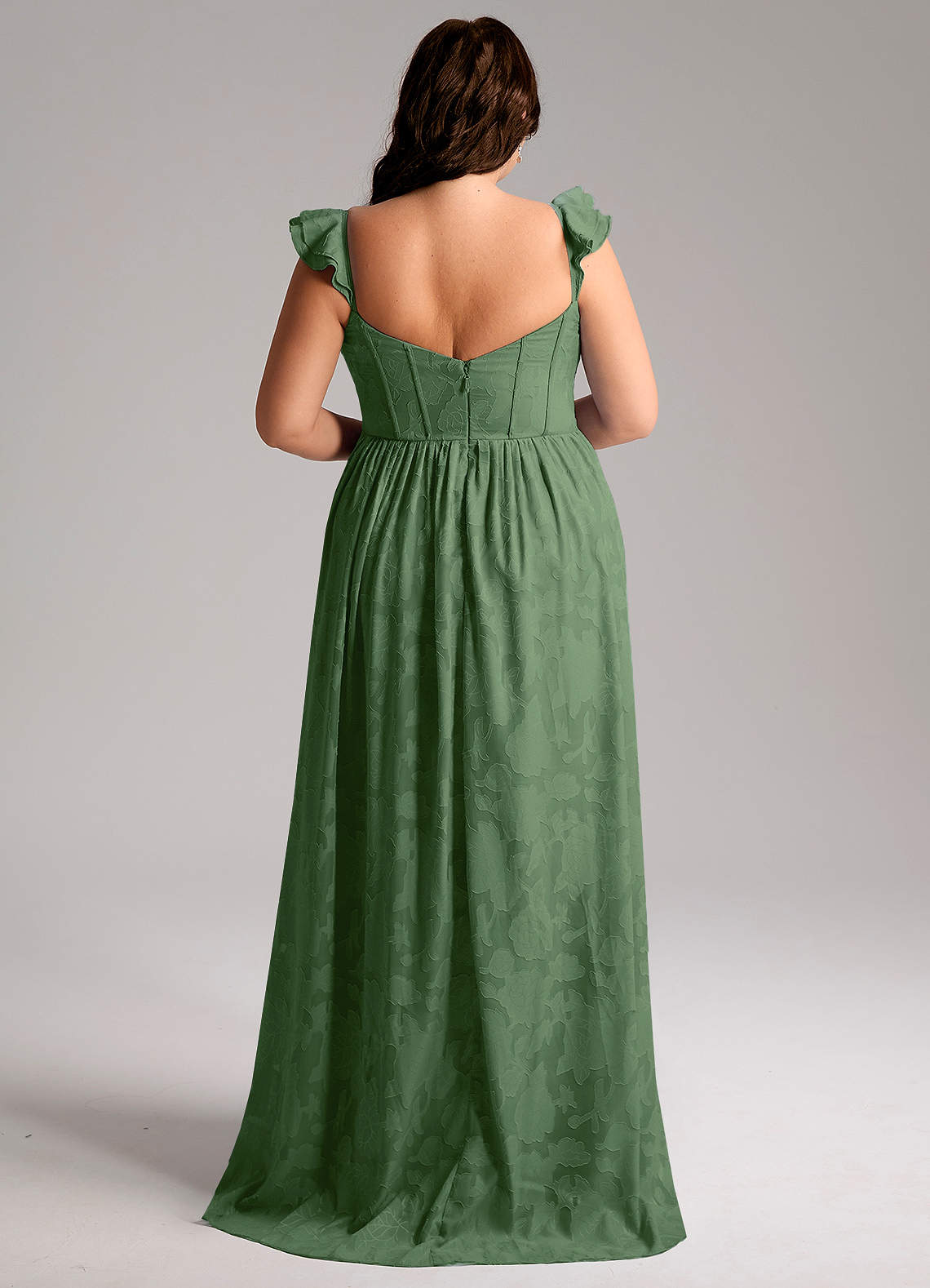 Azazie Denisse Bridesmaid Dresses Eucalyptus A-Line Ruched Floral Burnout Dress image7