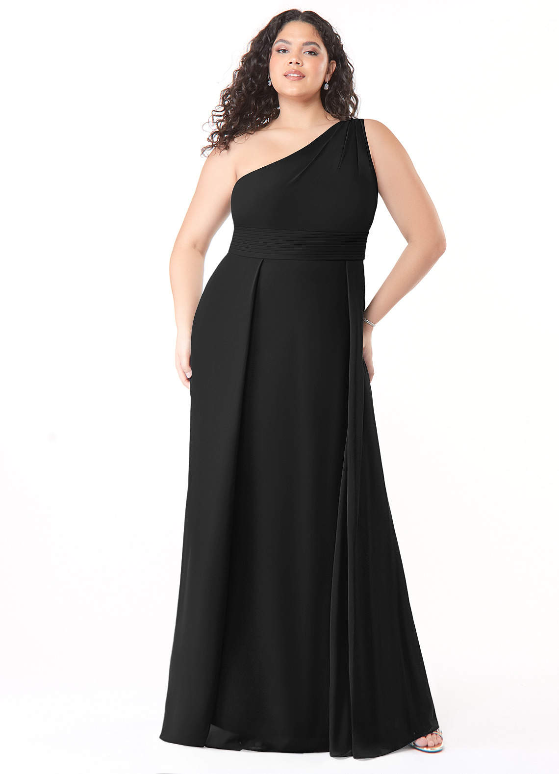 Azazie Dallas Bridesmaid Dresses Black A-Line One Shoulder Chiffon Dress image1