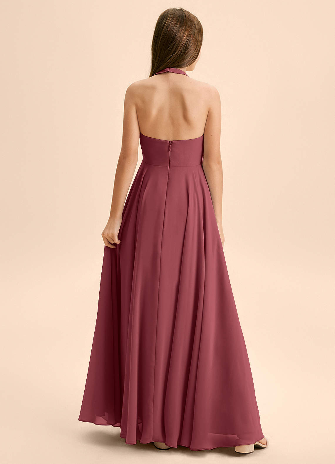 Azazie Kady Junior Vestido Merlot de Chiffon de Linha A com Decote em coração image1