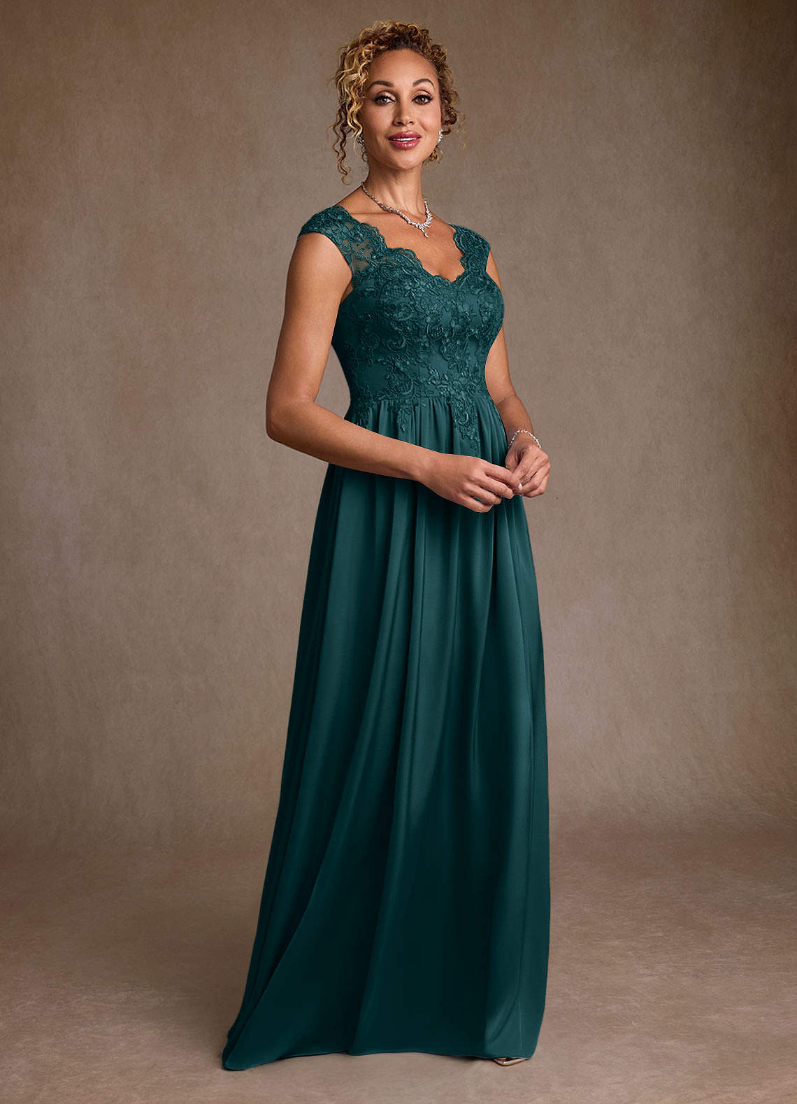 Azazie Amethyst Mother of the Bride Dresses Pine A-Line Lace Dress image4