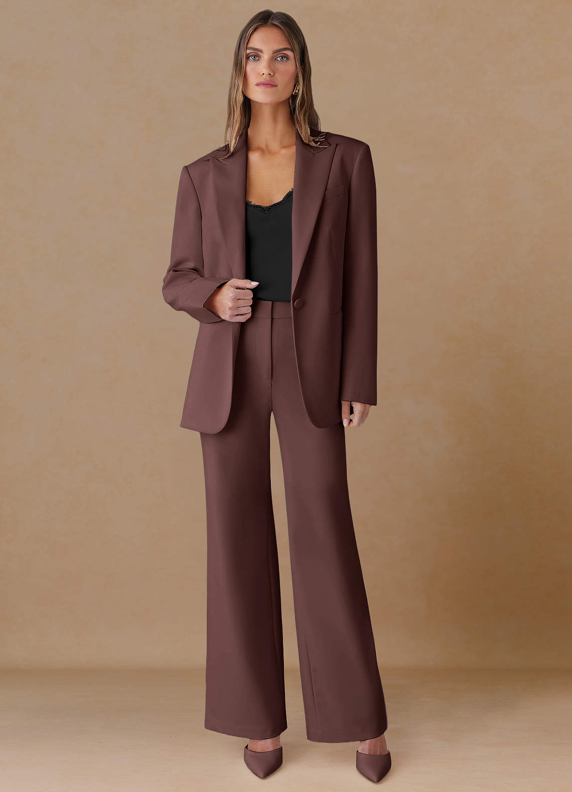 front Marina Espresso Refined Weave Straight-Leg Pants