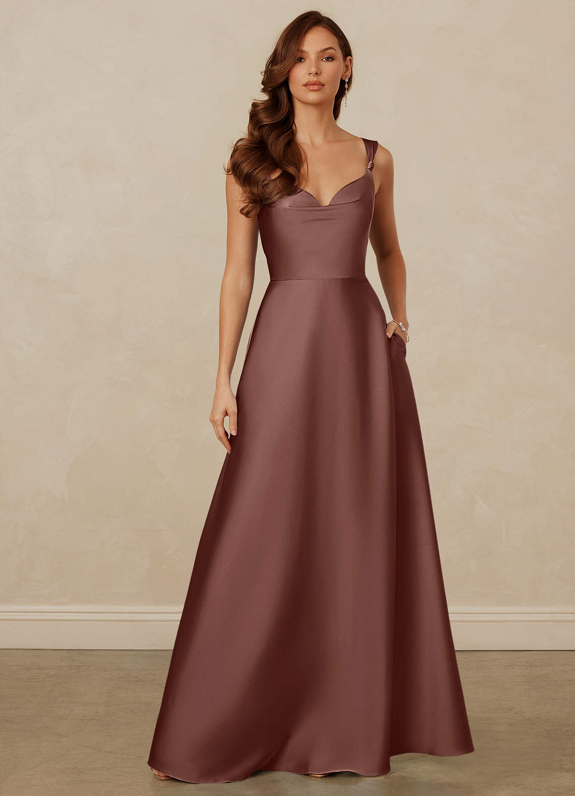 Christian Siriano Bridal for Azazie 1001 Bridesmaid Dresses Espresso A-Line Sweetheart Neckline Stretch Satin Dress image1