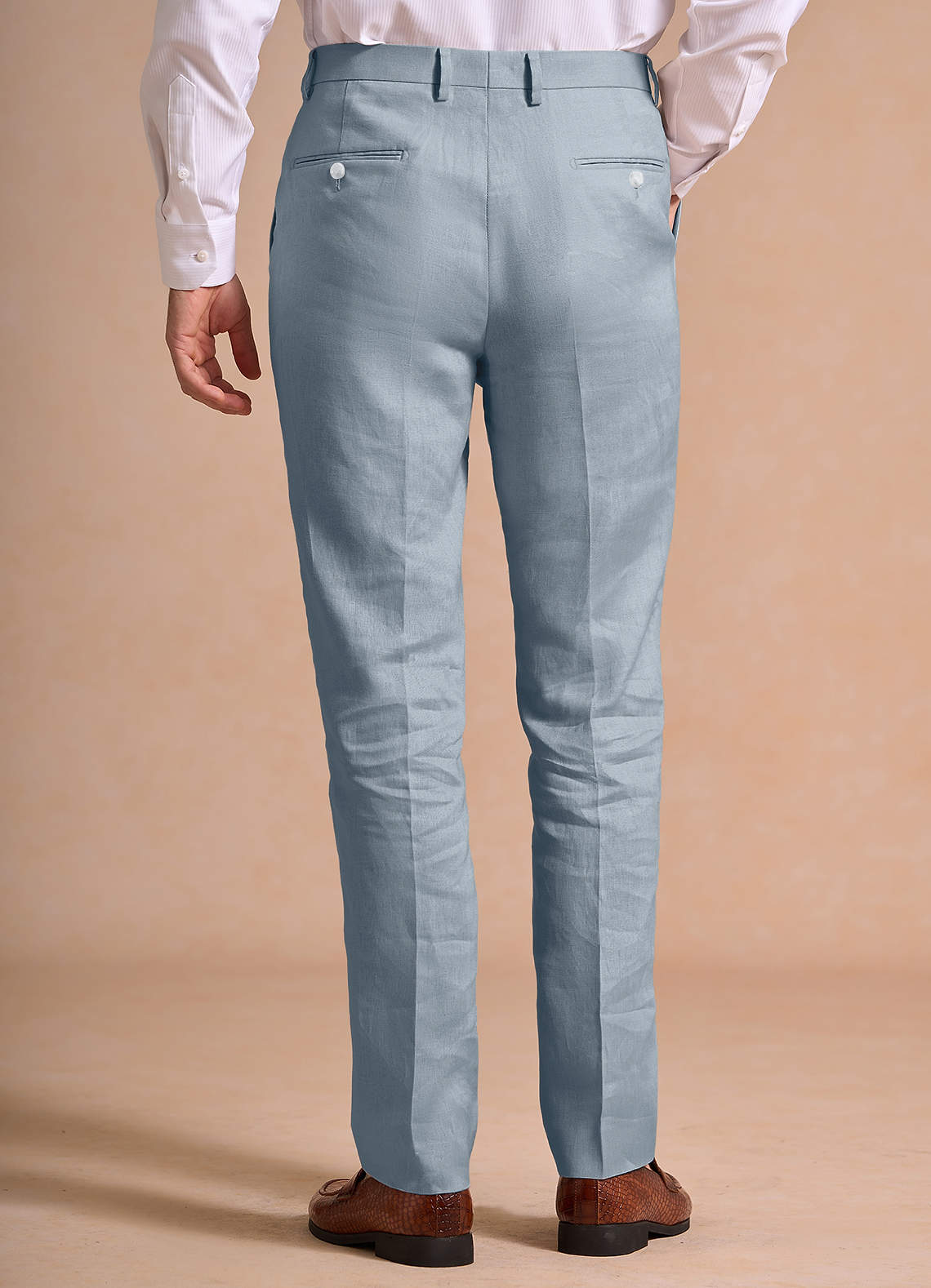 front Harrison Azul Empoeirado Calças sociais 100% linho