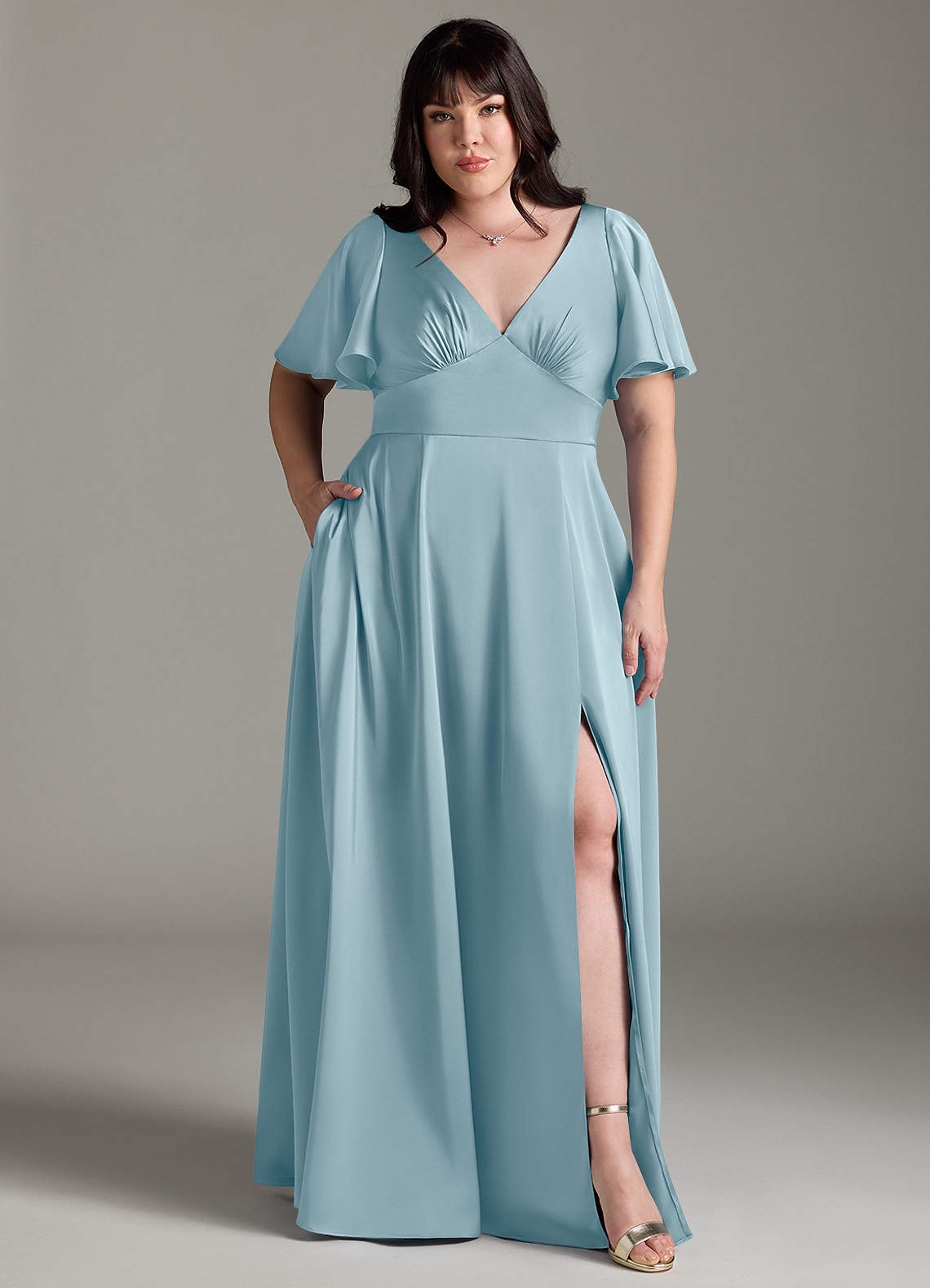 Azazie Kimber Bridesmaid Dresses Moody Blue A-Line Ruched Stretch Satin Dress image1