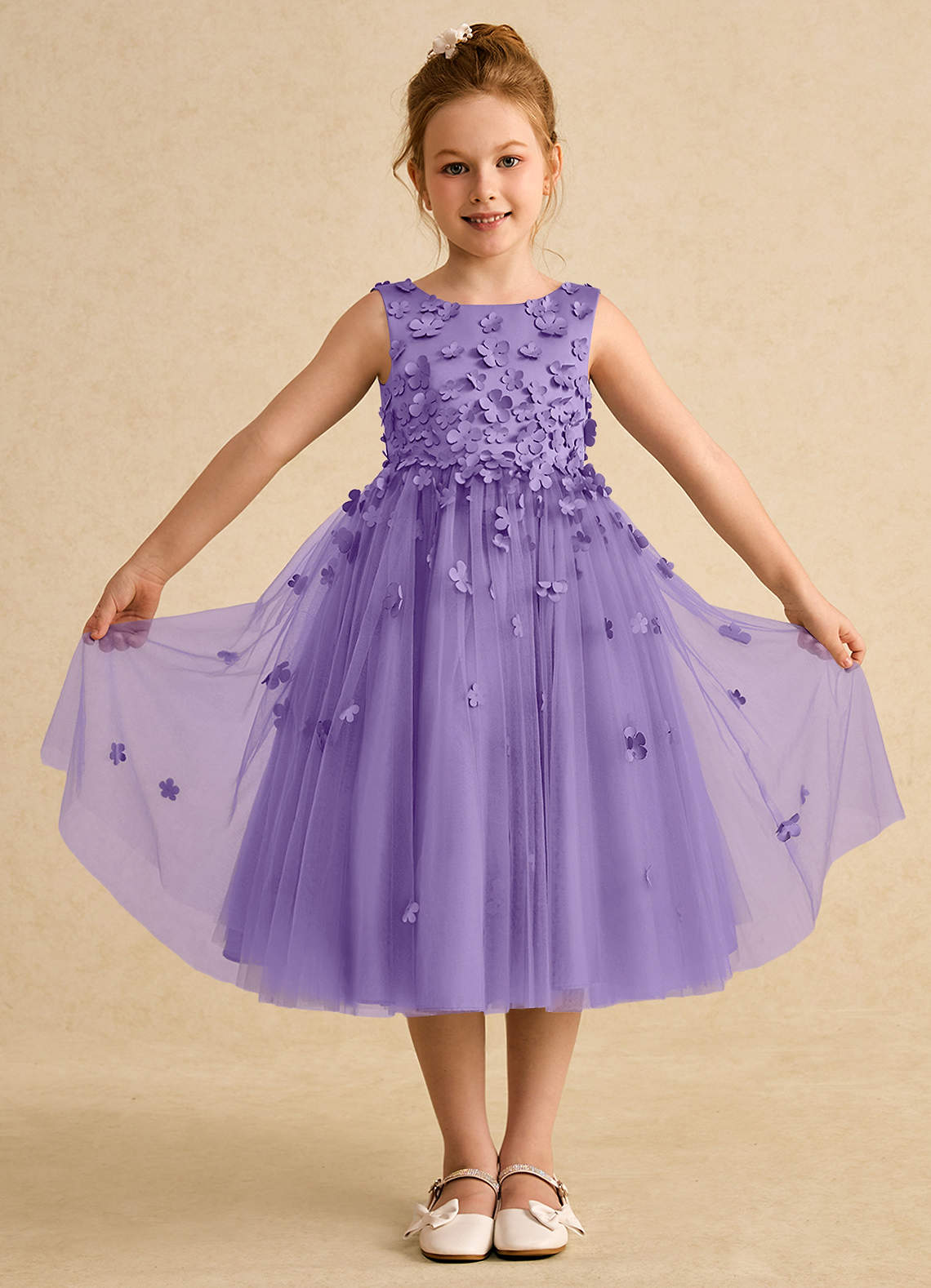 Azazie Lana Flower Girl Dresses Tahiti A-Line Sleeveless Matte Satin Dress image1