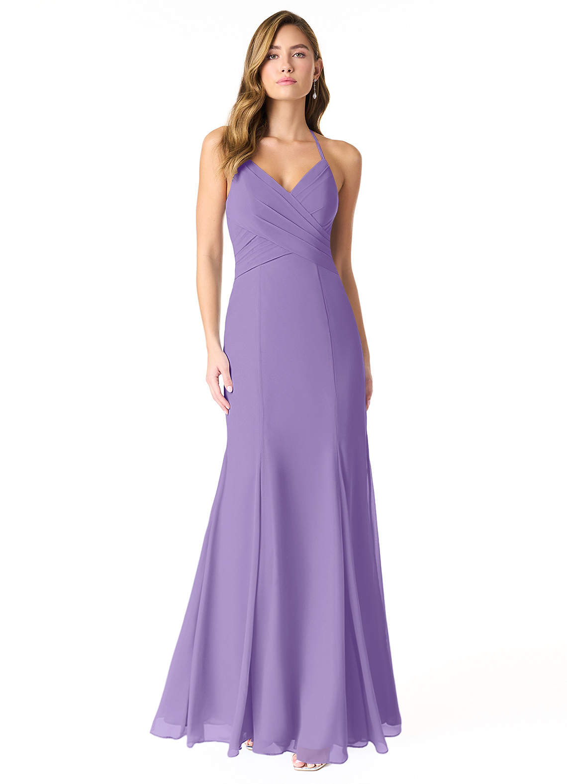 Tahiti Mermaid Halter Ruffle Chiffon Long Bridesmaid Dress