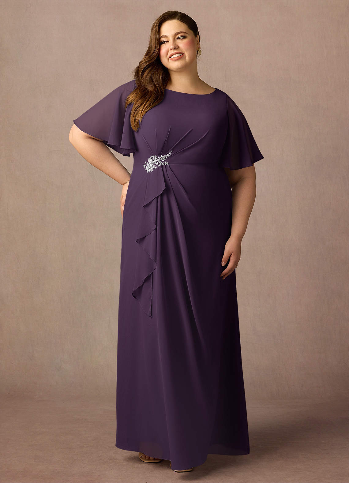 Azazie Rain Mother of the Bride Dresses Plum Sheath Beaded Chiffon Dress image1