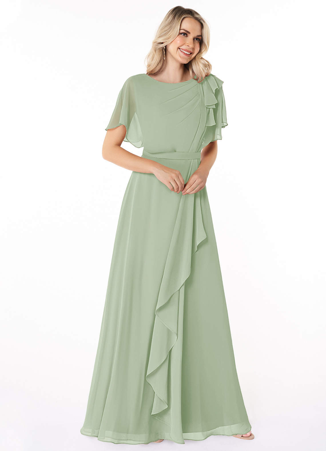 Azazie Aaliyah Modest Bridesmaid Dresses A-Line Scoop Pleated Chiffon Floor-Length Dress image2
