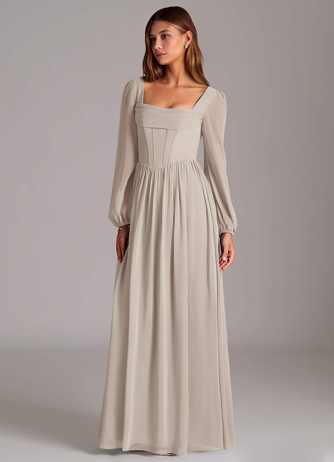 Azazie Maree Bridesmaid Dresses Frost A-Line Corset Chiffon Dress image1