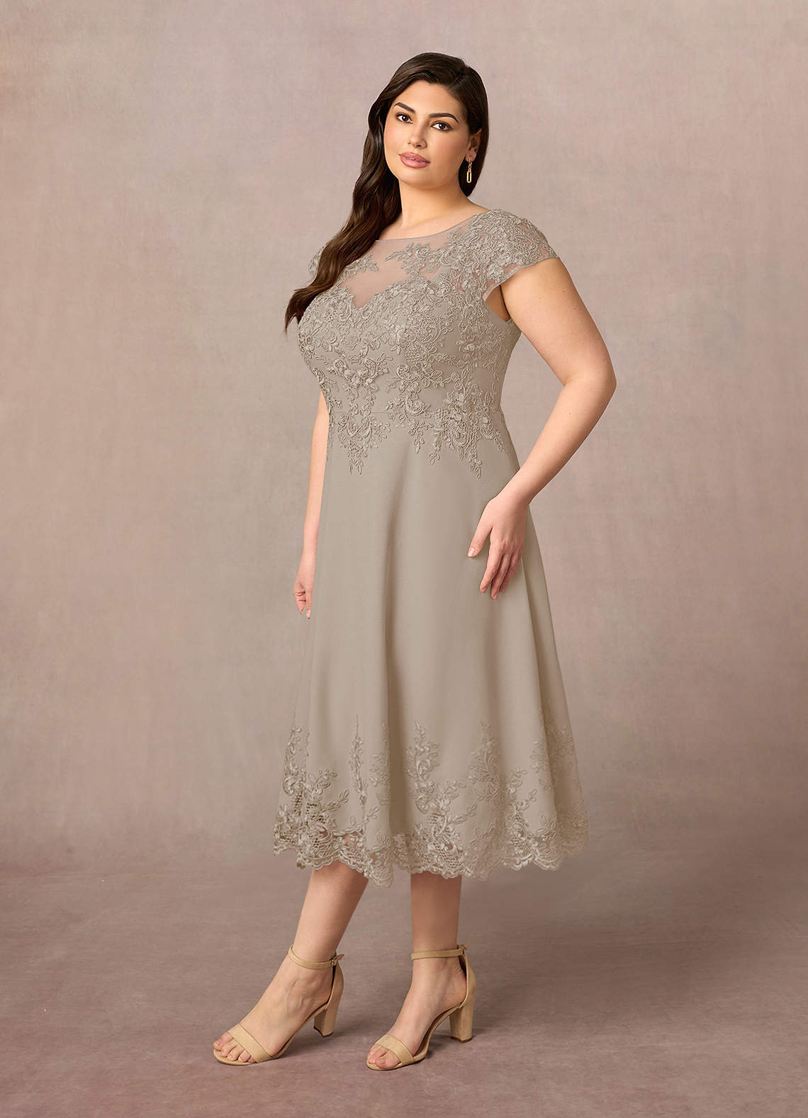 Azazie Terrano Mother of the Bride Dresses Taupe A-Line Scoop Lace Dress image6