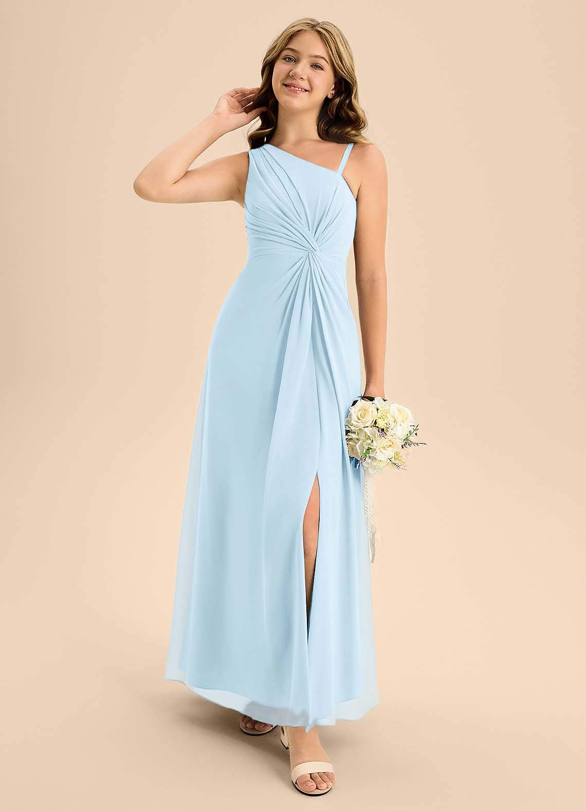 Azazie Brooke Junior Sky Blue A-Line Side Slit Chiffon Dress image2